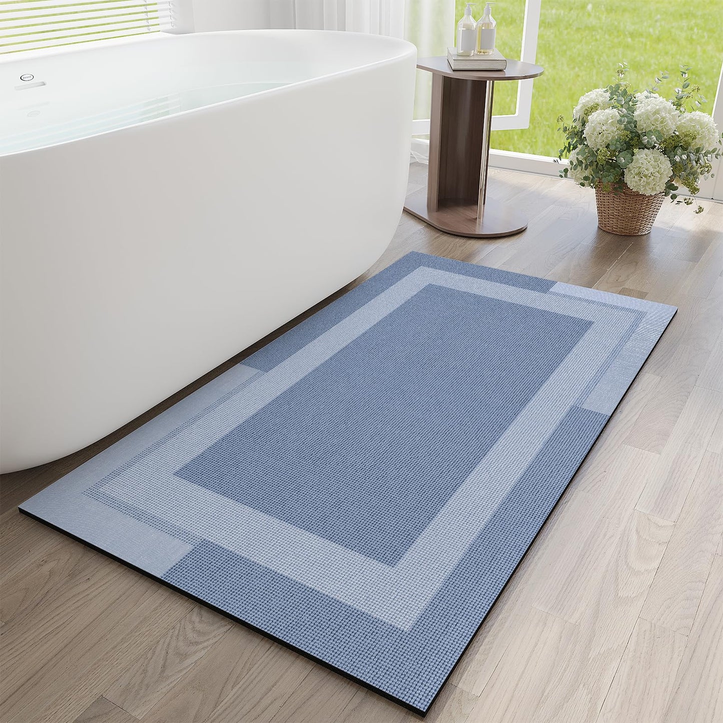 YDKGL Non Slip Bath Mat Thin Bathroom Rugs Fit Under Door Grey 16"x 24" | Quick Dry Absorbent Washable Rubber Backing Bath Rug Shower Mat Bathroom Floor Mat for Sink Bathtub Beside Shower Entrance
