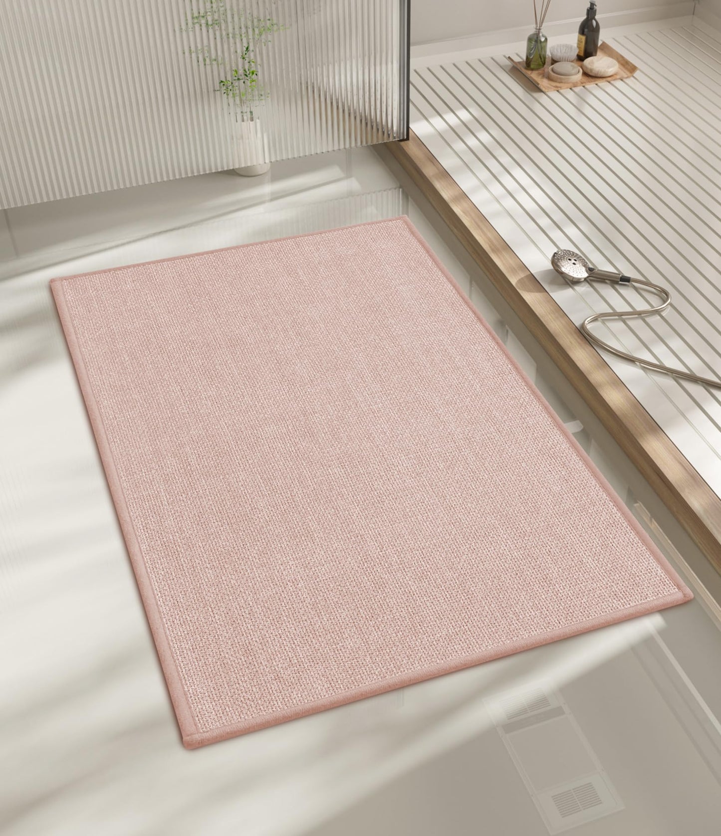chakme Bathroom Rugs Mat 24x17, Ultra Thin Non Slip Bath Mat Small Quick Dry Absorbent Bath Mat for Bathroom Floor, (Dark Beige, 24"x17")