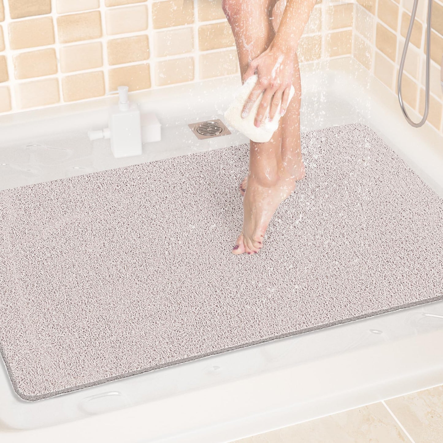 LuxStep Shower Mat Bathtub Mat,24x16 inch, Non-Slip Bath Mat with Drain, Quick Drying PVC Loofah Bathmat for Tub,Shower,Bathroom (Phthalate Free,Grey) | 24x16 inch PVC Loofah Bathmat for Tub,Shower,Bathroom (Phthalate Free,Grey)