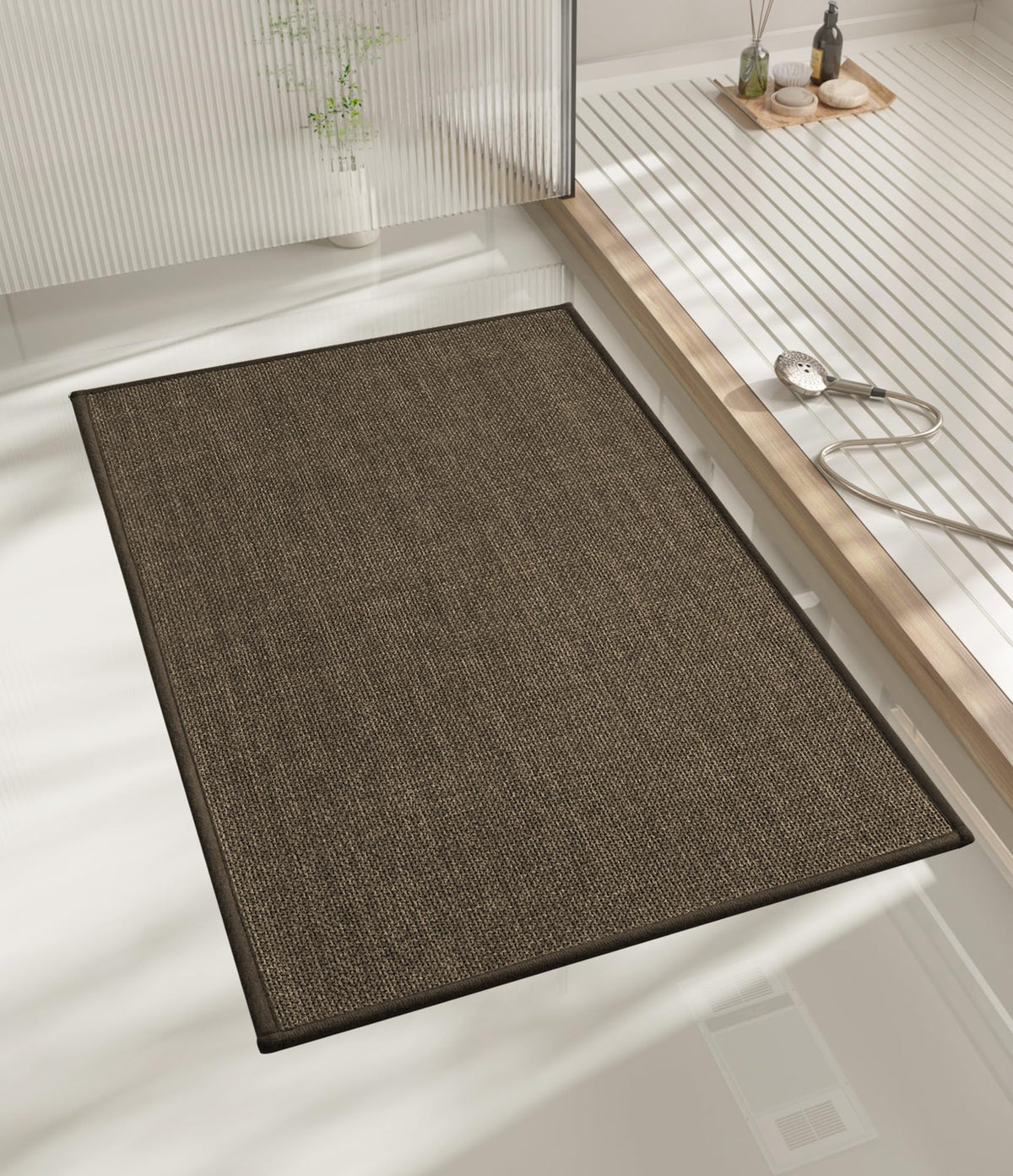 chakme Bathroom Rugs Mat 24x17, Ultra Thin Non Slip Bath Mat Small Quick Dry Absorbent Bath Mat for Bathroom Floor, (Dark Beige, 24"x17")