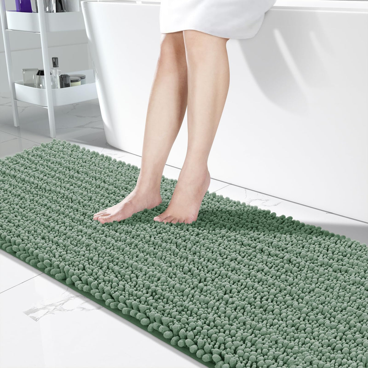 Yimobra Bathroom Rugs Non-Slip Washable – Extra Soft & Absorbent Chenille Bath Mat, Quick-Dry Plush Shaggy Floor & Vanity Bath Rugs for Tub & Shower, Modern Home Decor Accessories, 24 x 17, Grey