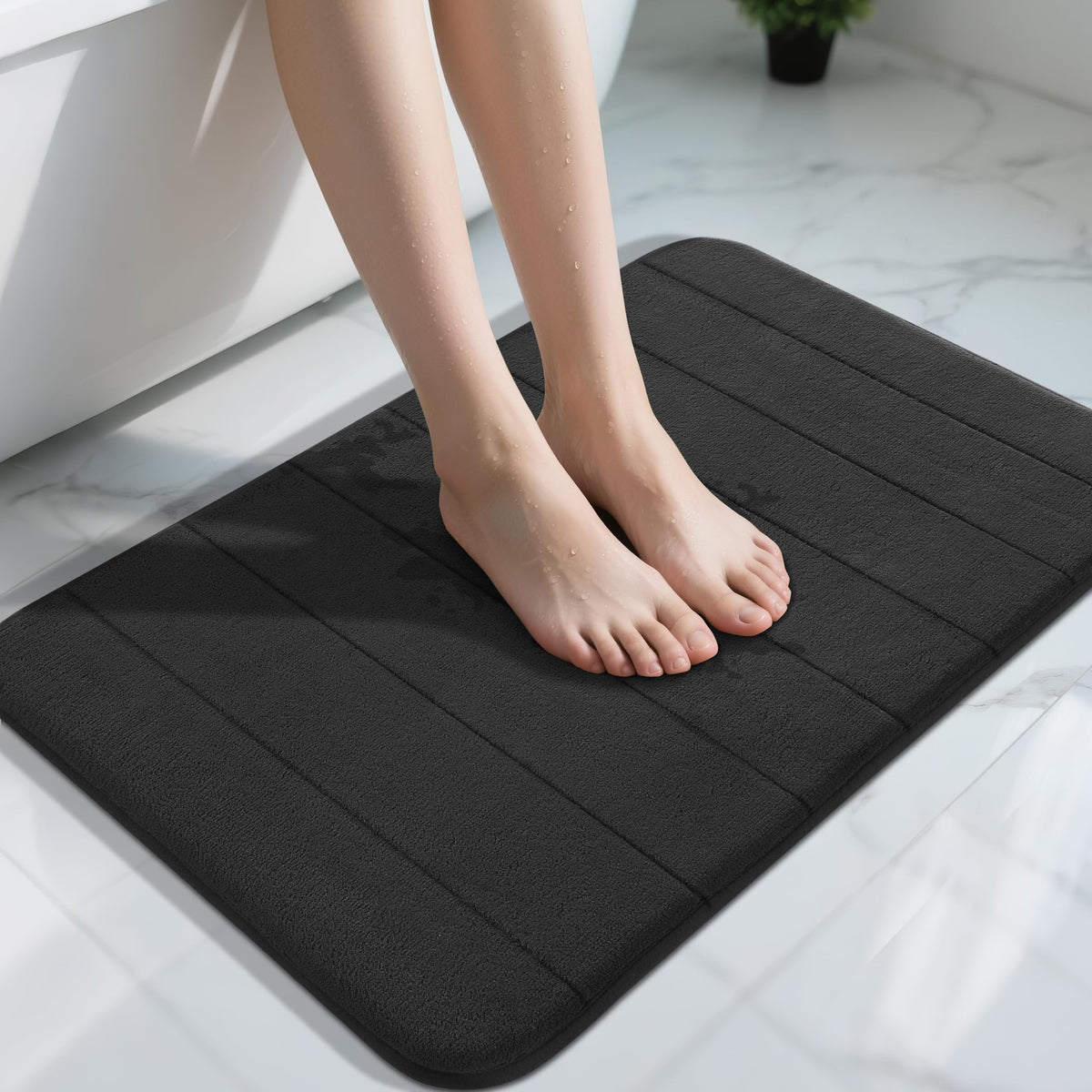 Yimobra Memory Foam Bath Mat, Super Soft Absorbent Bathroom Rug Non Slip, Quick Dry, Machine Washable Floor Carpet for Tub Shower, Home Decor Accessories, 24x17, Grey
