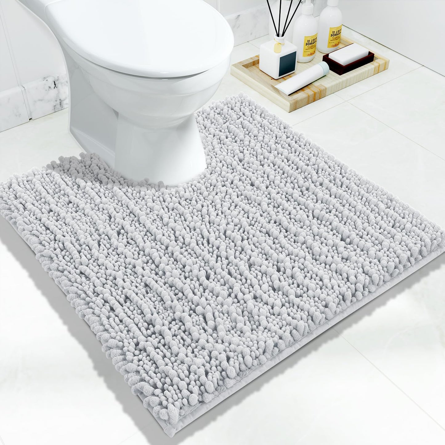 Yimobra Bathroom Rugs Non-Slip Washable – Extra Soft & Absorbent Chenille Bath Mat, Quick-Dry Plush Shaggy Floor & Vanity Bath Rugs for Tub & Shower, Modern Home Decor Accessories, 24 x 17, Grey