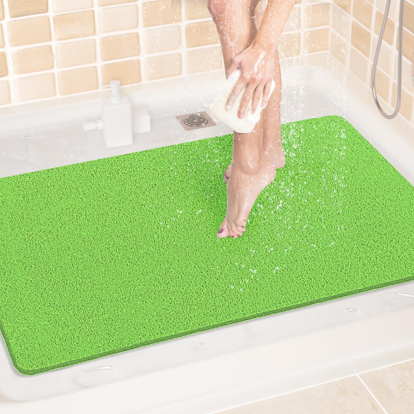 LuxStep Shower Mat Bathtub Mat,24x16 inch, Non-Slip Bath Mat with Drain, Quick Drying PVC Loofah Bathmat for Tub,Shower,Bathroom (Phthalate Free,Grey) | 24x16 inch PVC Loofah Bathmat for Tub,Shower,Bathroom (Phthalate Free,Grey)