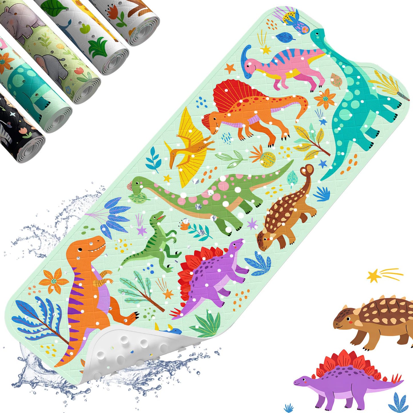 XIYUNTE Baby Bath Mat for Tub Non Slip Kids Bath Mat - 40''x16'' Extra Long Cartoon Turtle Baby Bath Tub Mat Eco-Friendly Toddler Bath Mats with Suction Cups & Drain Holes, Easy to Clean & Easy Drying