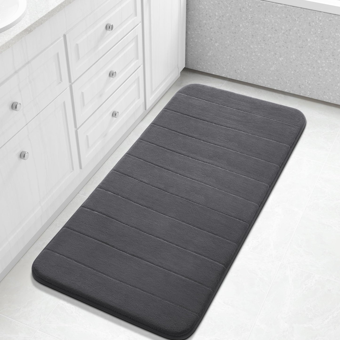 Yimobra Memory Foam Bath Mat, Super Soft Absorbent Bathroom Rug Non Slip, Quick Dry, Machine Washable Floor Carpet for Tub Shower, Home Decor Accessories, 24x17, Grey
