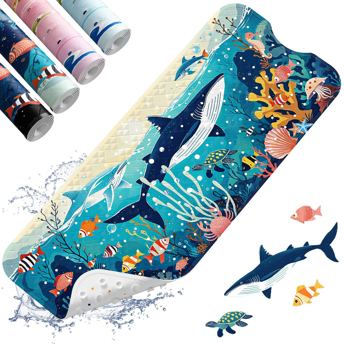 XIYUNTE Baby Bath Mat for Tub Non Slip Kids Bath Mat - 40''x16'' Extra Long Cartoon Bathtub Mat Non Slip Kids Shower Mat Eco-Friendly Toddler Bath Mats with Suction Cups, Machine Washable