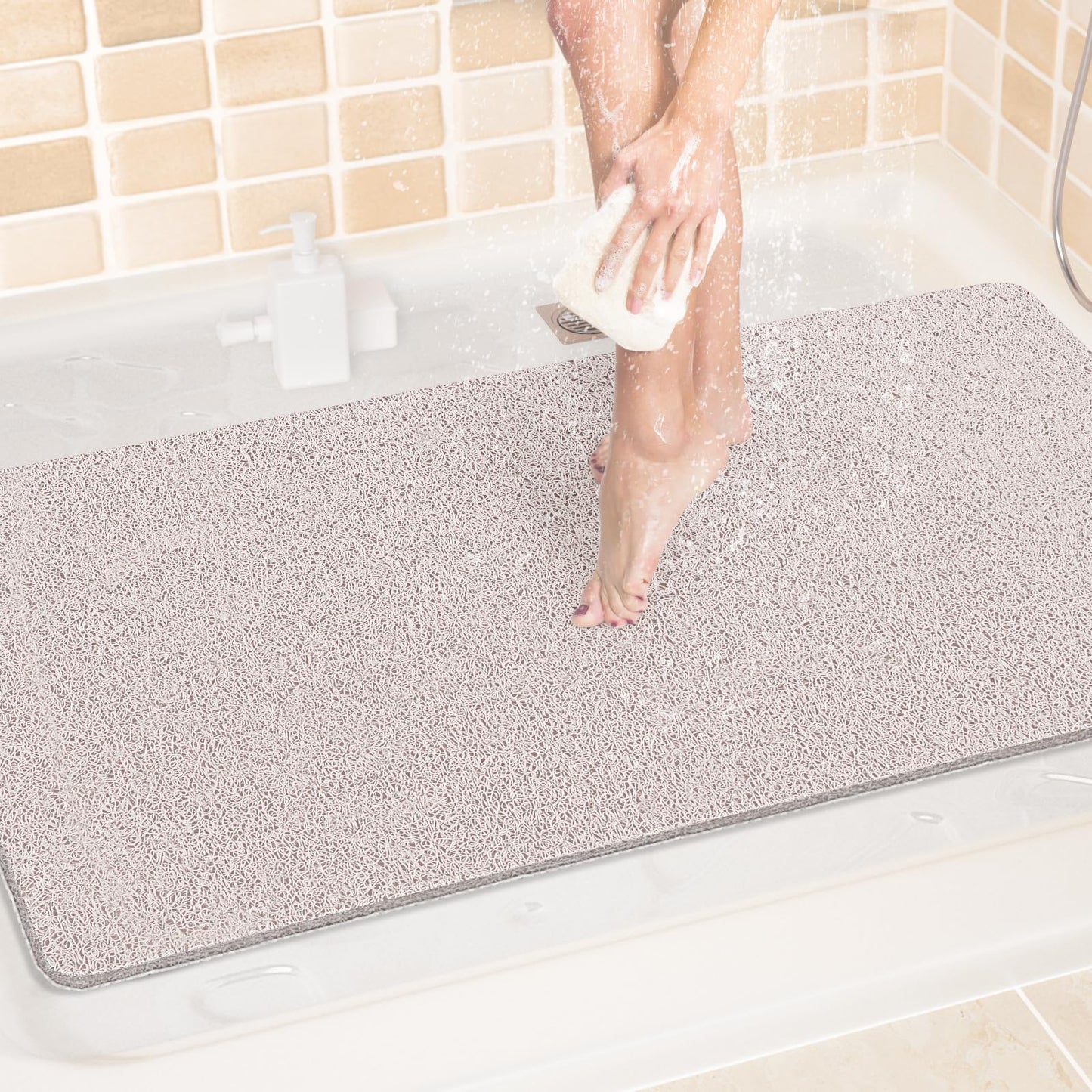 LuxStep Shower Mat Bathtub Mat,24x16 inch, Non-Slip Bath Mat with Drain, Quick Drying PVC Loofah Bathmat for Tub,Shower,Bathroom (Phthalate Free,Grey) | 24x16 inch PVC Loofah Bathmat for Tub,Shower,Bathroom (Phthalate Free,Grey)