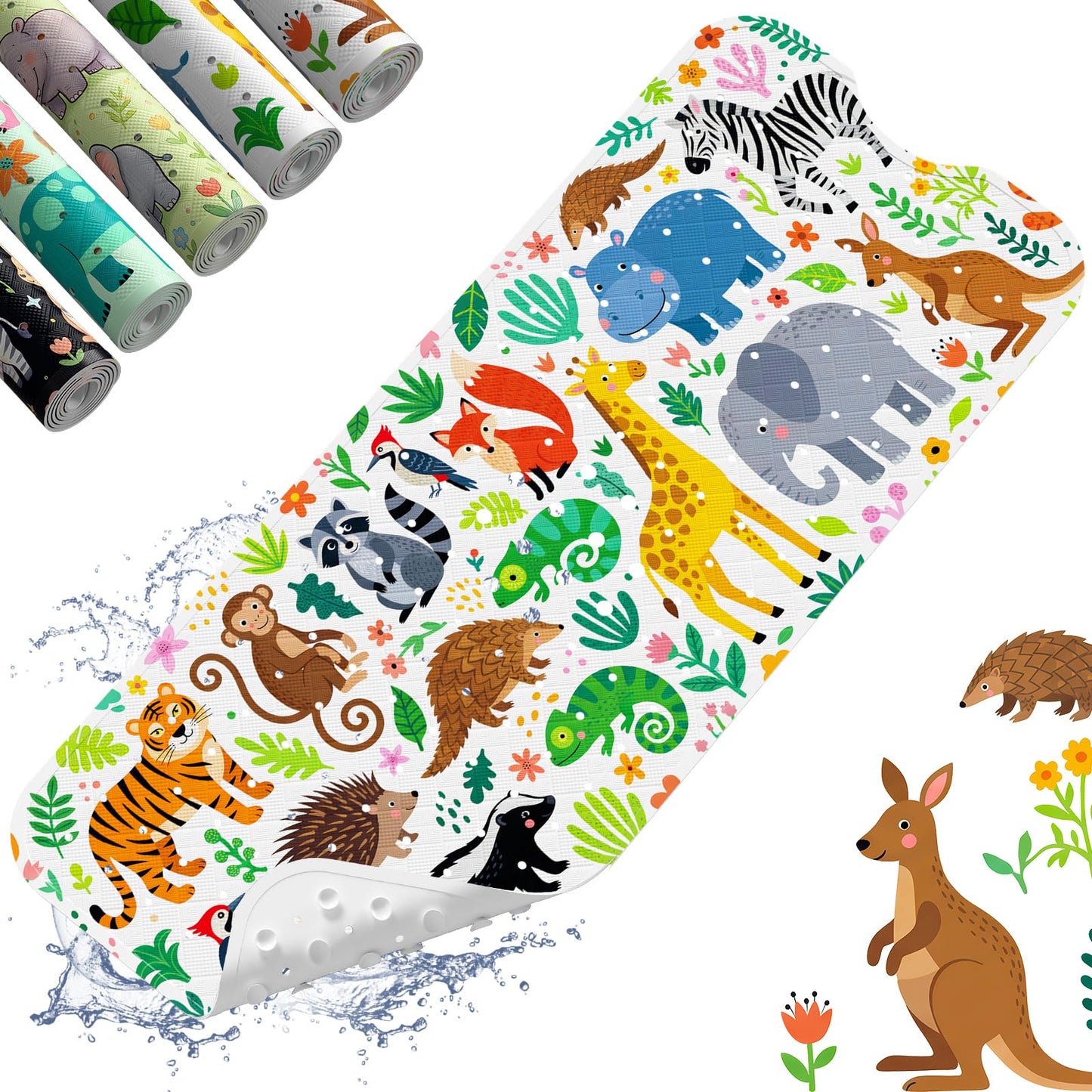 XIYUNTE Baby Bath Mat for Tub Non Slip Kids Bath Mat - 40''x16'' Extra Long Cartoon Turtle Baby Bath Tub Mat Eco-Friendly Toddler Bath Mats with Suction Cups & Drain Holes, Easy to Clean & Easy Drying