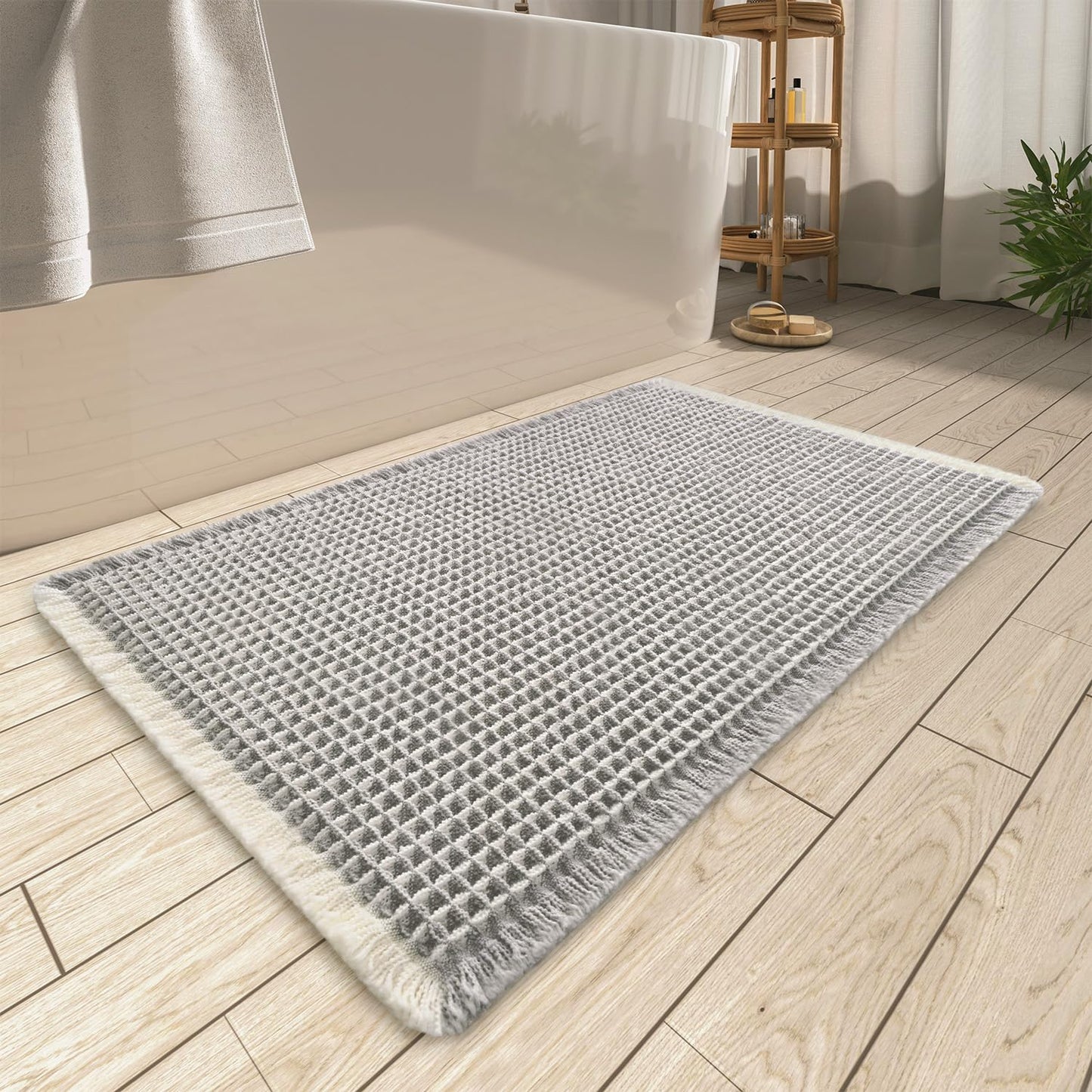 Upgraded Waffle Bath Mat Ultra Absorbent Non Slip Bathroom Mat, 17" x 24" | Brown, Quick Dry Washable Bathroom Rugs, Extra Soft Decorative Bath Rugs for Bathroom Floor, Beside Tub and Shower