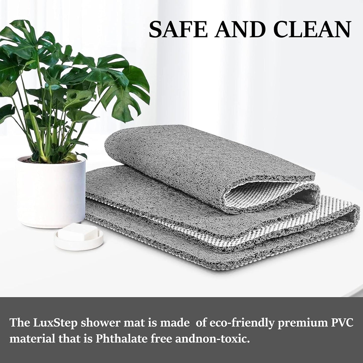 LuxStep Shower Mat Bathtub Mat,24x16 inch, Non-Slip Bath Mat with Drain, Quick Drying PVC Loofah Bathmat for Tub,Shower,Bathroom (Phthalate Free,Grey) | 24x16 inch PVC Loofah Bathmat for Tub,Shower,Bathroom (Phthalate Free,Grey)