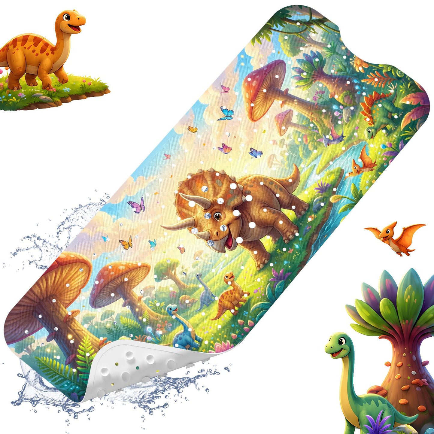 XIYUNTE Baby Bath Mat for Tub Non Slip Kids Bath Mat - 40''x16'' Extra Long Cartoon Turtle Baby Bath Tub Mat Eco-Friendly Toddler Bath Mats with Suction Cups & Drain Holes, Easy to Clean & Easy Drying