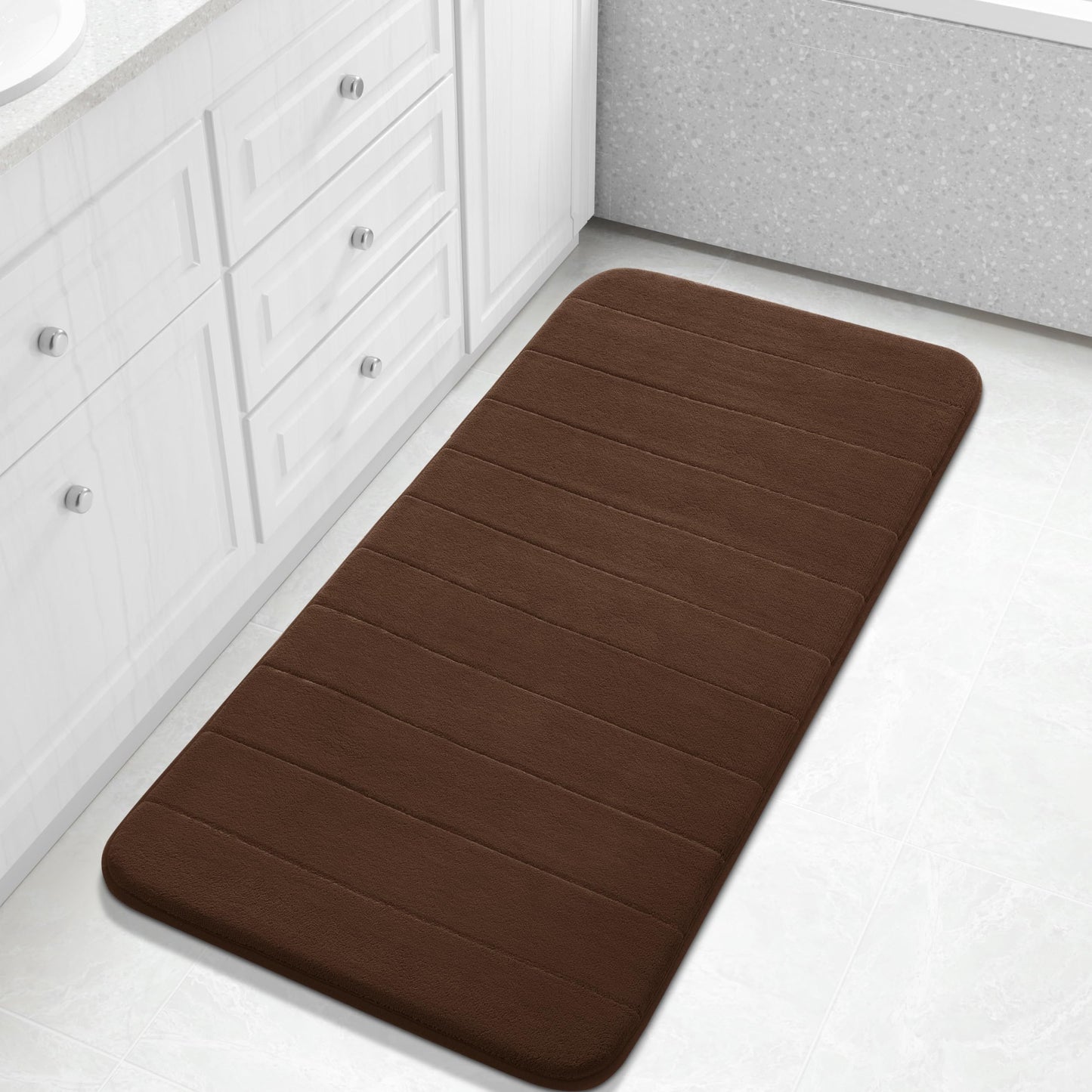 Yimobra Memory Foam Bath Mat, Super Soft Absorbent Bathroom Rug Non Slip, Quick Dry, Machine Washable Floor Carpet for Tub Shower, Home Decor Accessories, 24x17, Grey