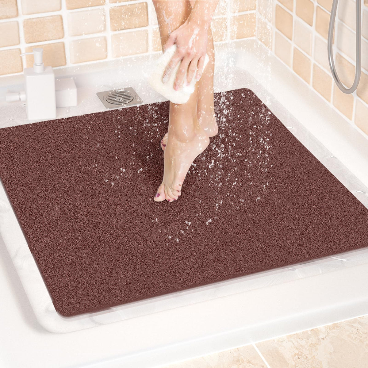 LuxStep Shower Mat Bathtub Mat,24x16 inch, Non-Slip Bath Mat with Drain, Quick Drying PVC Loofah Bathmat for Tub,Shower,Bathroom (Phthalate Free,Grey) | 24x16 inch PVC Loofah Bathmat for Tub,Shower,Bathroom (Phthalate Free,Grey)