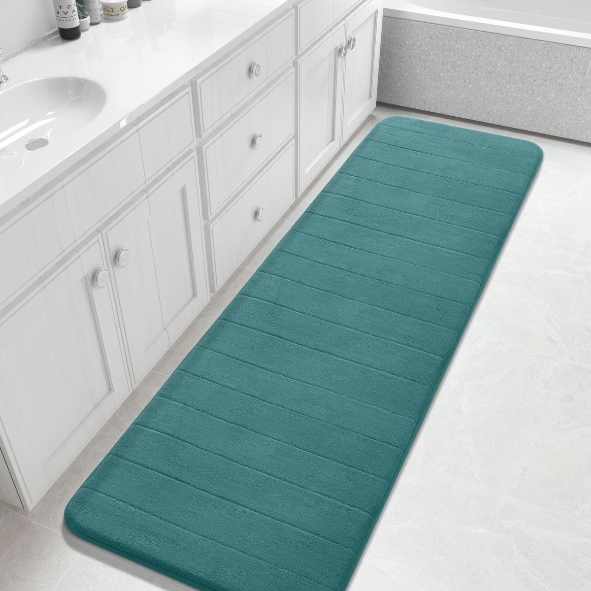 Yimobra Memory Foam Bath Mat, Super Soft Absorbent Bathroom Rug Non Slip, Quick Dry, Machine Washable Floor Carpet for Tub Shower, Home Decor Accessories, 24x17, Grey