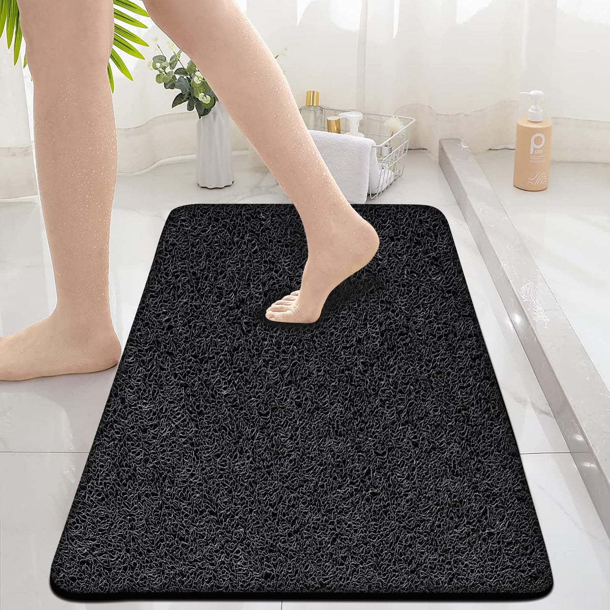 godehone Shower Mats Non Slip Without Suction Cups, PVC Loofah Bathroom Mats, Loofah Mats for Shower and Bathroom, Quick Drying, 15.7× 36 Inch, Grey