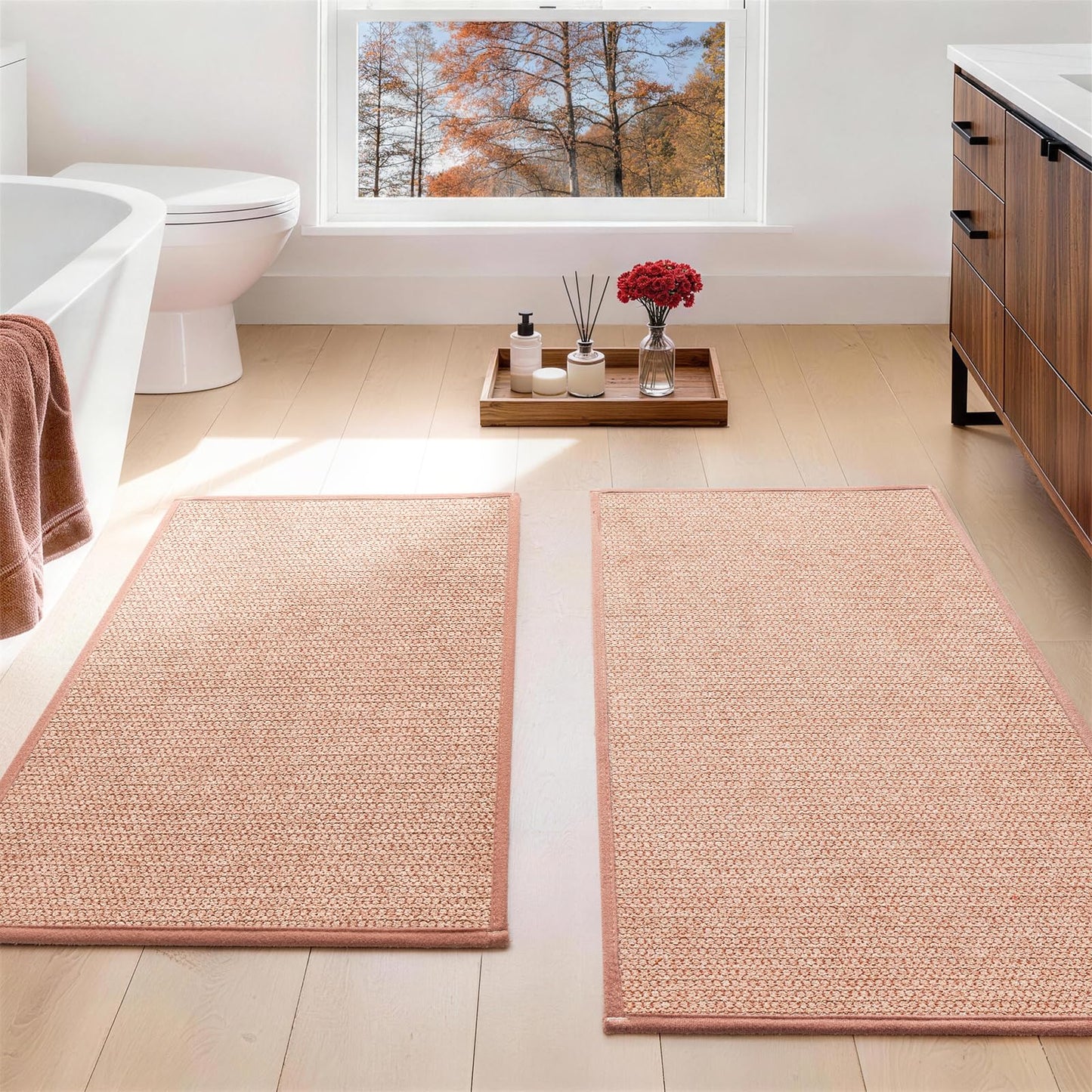 YIHOUSE Gray Bathroom Rugs Sets 3 Piece, Quick Dry Thin Bath Mat with Toilet Rug, Non Slip Absorbent Machine Washable, Bath Runner Rugs for Bathtub Sink Home Decor