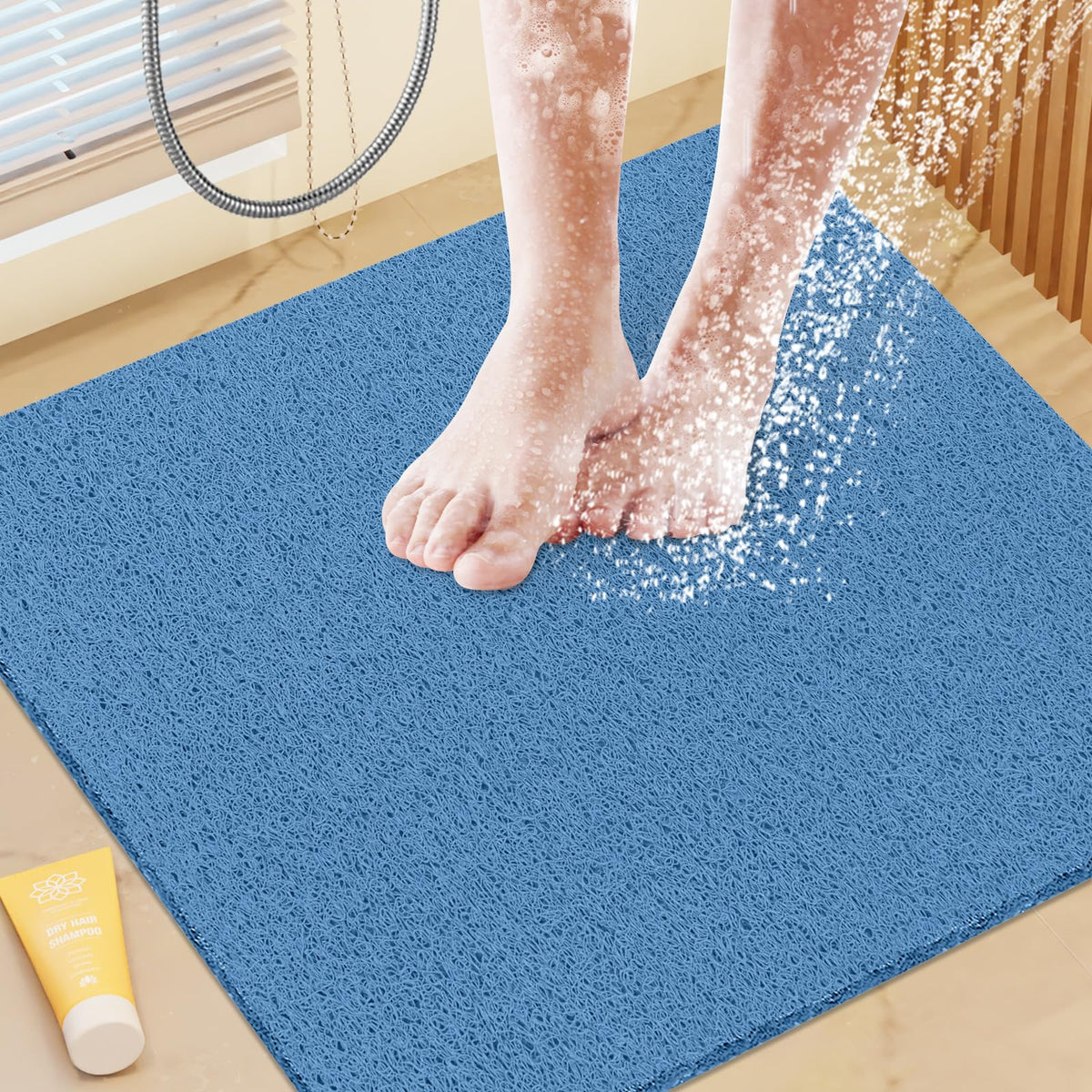 SoftDuo Shower Mat Bathtub Mat Non-Slip Soft Tub Mat | 24x16 inch,PVC Loofah Bath Mat with Drain for Tub and Bathroom,Quick Drying,Grey