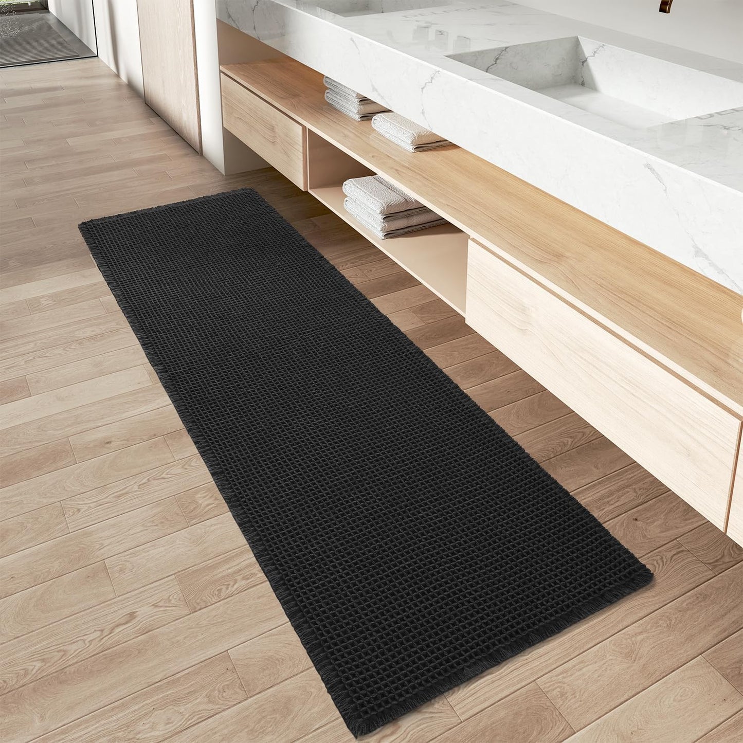 Upgraded Waffle Bath Mat Ultra Absorbent Non Slip Bathroom Mat, 17" x 24" | Brown, Quick Dry Washable Bathroom Rugs, Extra Soft Decorative Bath Rugs for Bathroom Floor, Beside Tub and Shower