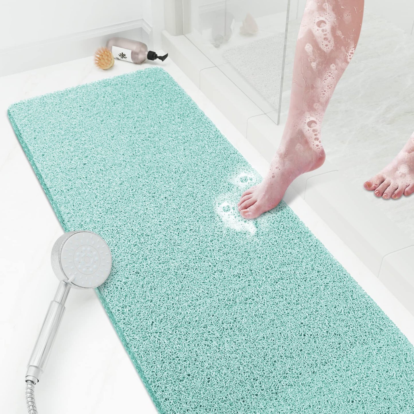 SoftDuo Shower Mat Bathtub Mat Non-Slip Soft Tub Mat | 24x16 inch,PVC Loofah Bath Mat with Drain for Tub and Bathroom,Quick Drying,Grey
