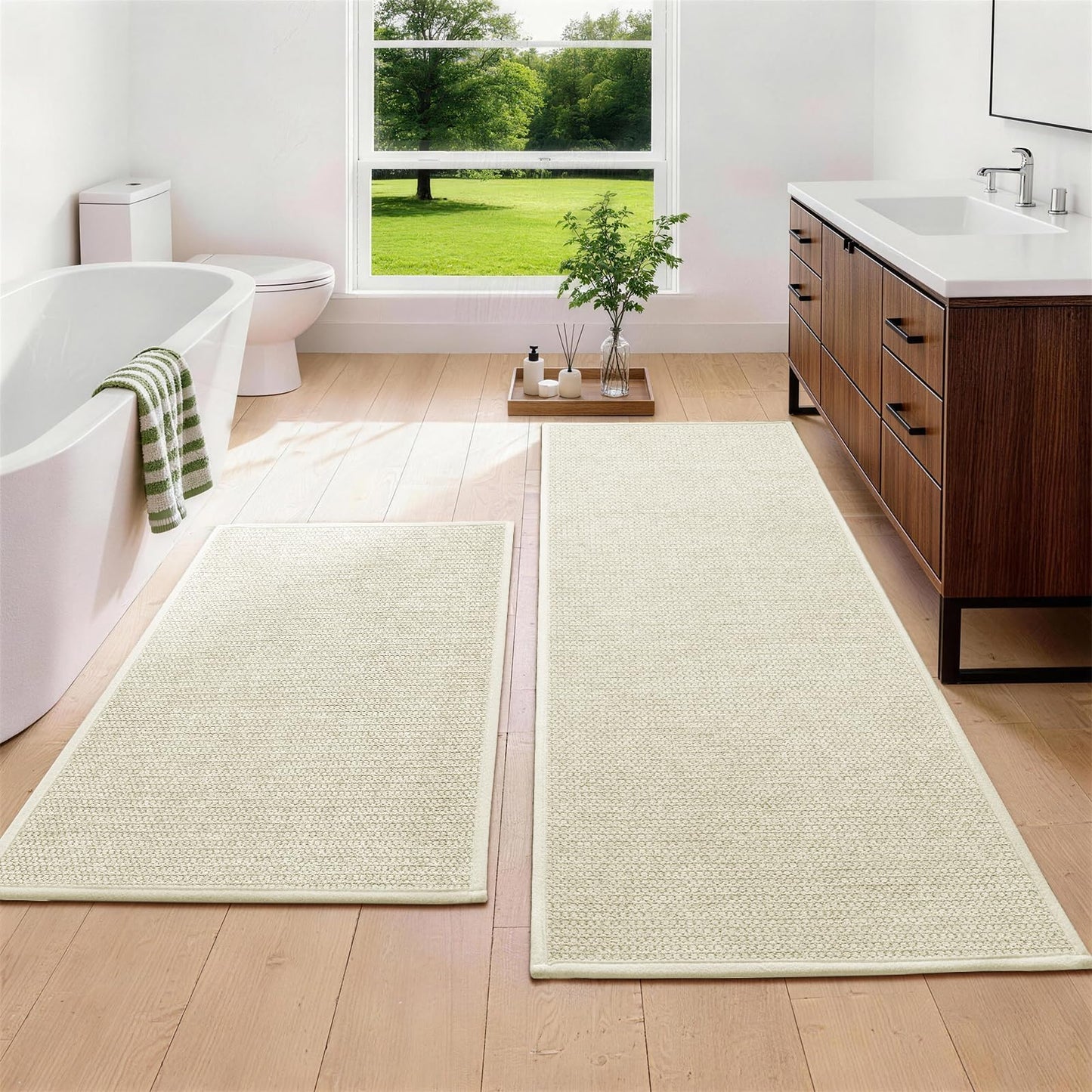 YIHOUSE Gray Bathroom Rugs Sets 3 Piece, Quick Dry Thin Bath Mat with Toilet Rug, Non Slip Absorbent Machine Washable, Bath Runner Rugs for Bathtub Sink Home Decor