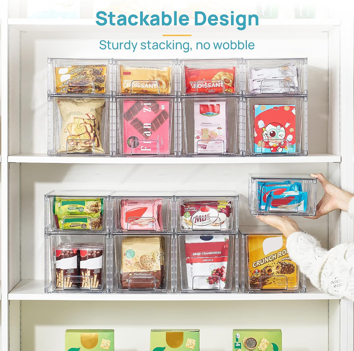 Vtopmart Clear Stackable Storage Drawers, 4 Pack Kitchen Cabinet Set | Medium and Small Pull-Out PET Drawers with Stackable Design for Kitchen Cabinets, Pantry, Under Sink, Medicine