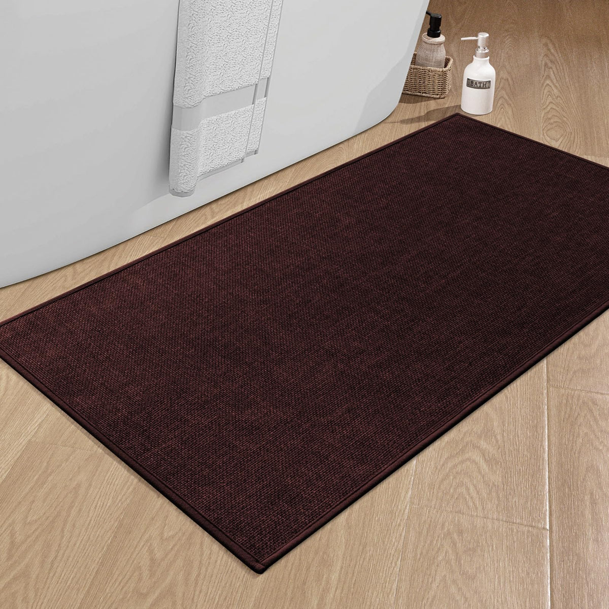 chakme Bathroom Rugs Mat 24x17, Ultra Thin Non Slip Bath Mat Small Quick Dry Absorbent Bath Mat for Bathroom Floor, (Dark Beige, 24"x17")