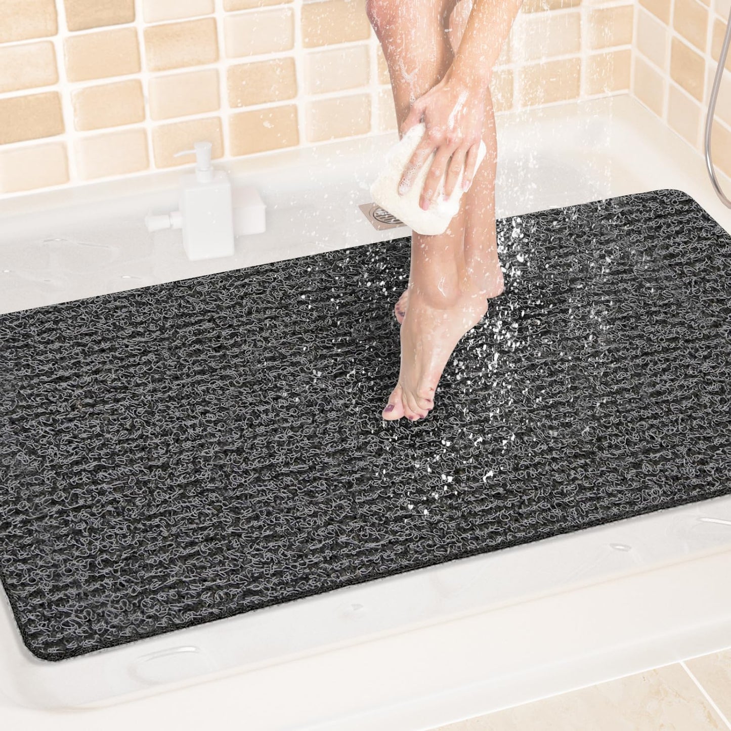 LuxStep Shower Mat Bathtub Mat,24x16 inch, Non-Slip Bath Mat with Drain, Quick Drying PVC Loofah Bathmat for Tub,Shower,Bathroom (Phthalate Free,Grey) | 24x16 inch PVC Loofah Bathmat for Tub,Shower,Bathroom (Phthalate Free,Grey)