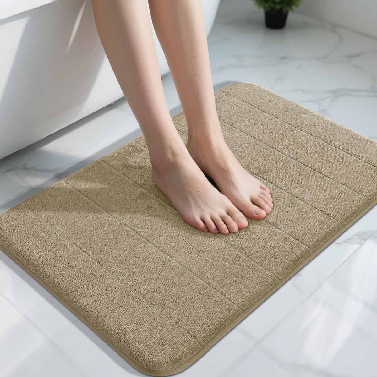 Yimobra Memory Foam Bath Mat, Super Soft Absorbent Bathroom Rug Non Slip, Quick Dry, Machine Washable Floor Carpet for Tub Shower, Home Decor Accessories, 24x17, Grey