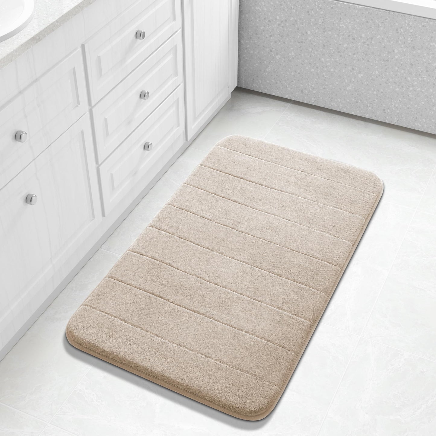 Yimobra Memory Foam Bath Mat, Super Soft Absorbent Bathroom Rug Non Slip, Quick Dry, Machine Washable Floor Carpet for Tub Shower, Home Decor Accessories, 24x17, Grey