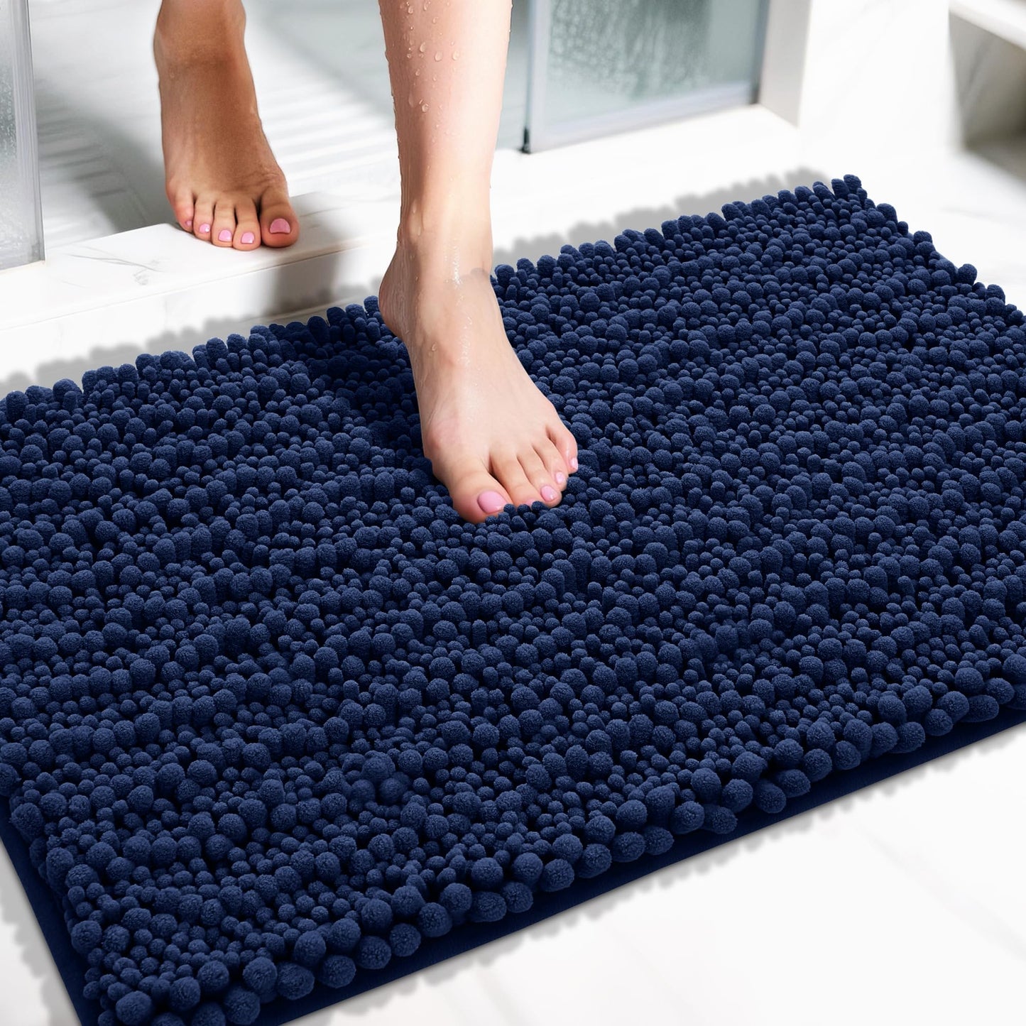 Yimobra Bathroom Rugs Non-Slip Washable – Extra Soft & Absorbent Chenille Bath Mat, Quick-Dry Plush Shaggy Floor & Vanity Bath Rugs for Tub & Shower, Modern Home Decor Accessories, 24 x 17, Grey