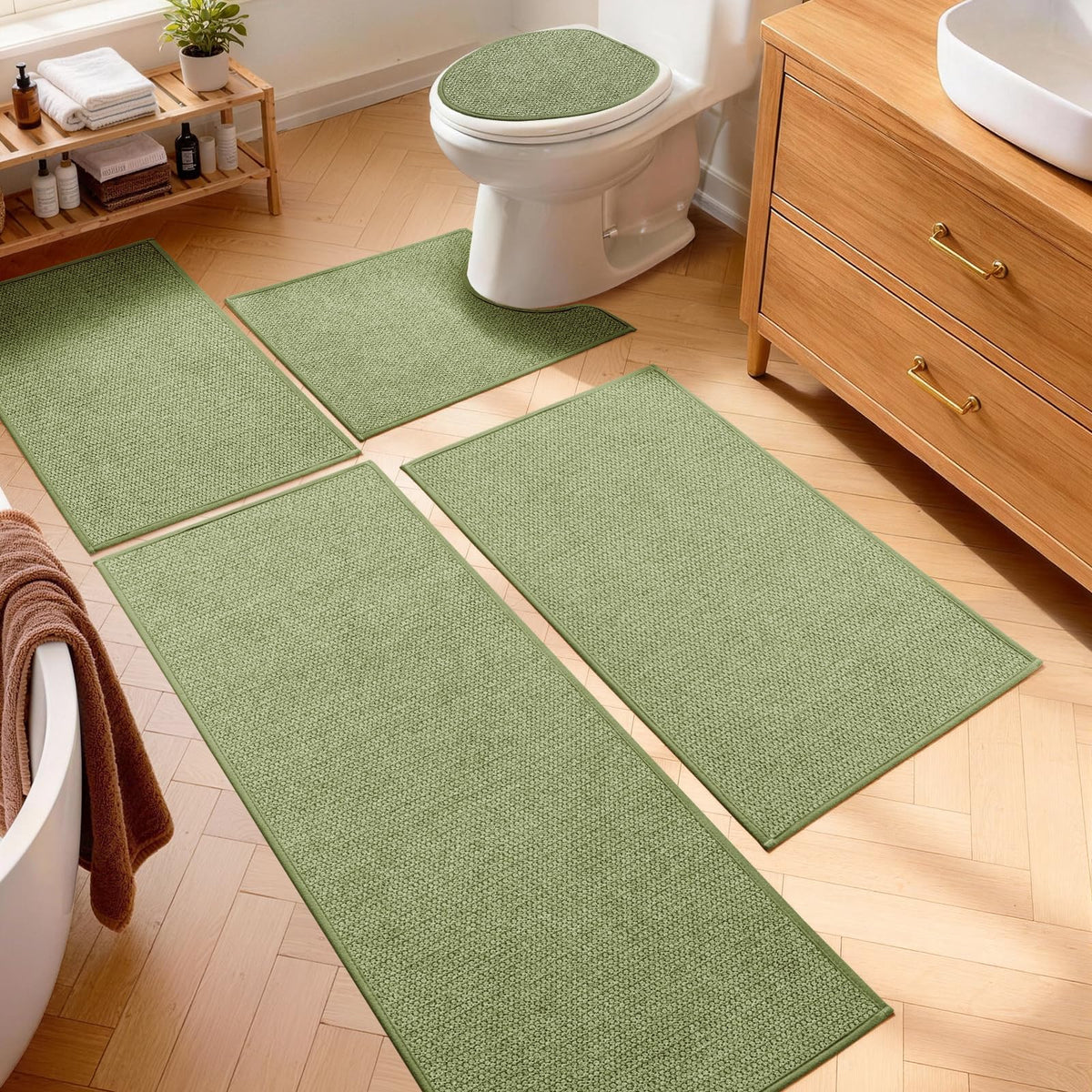 YIHOUSE Gray Bathroom Rugs Sets 3 Piece, Quick Dry Thin Bath Mat with Toilet Rug, Non Slip Absorbent Machine Washable, Bath Runner Rugs for Bathtub Sink Home Decor