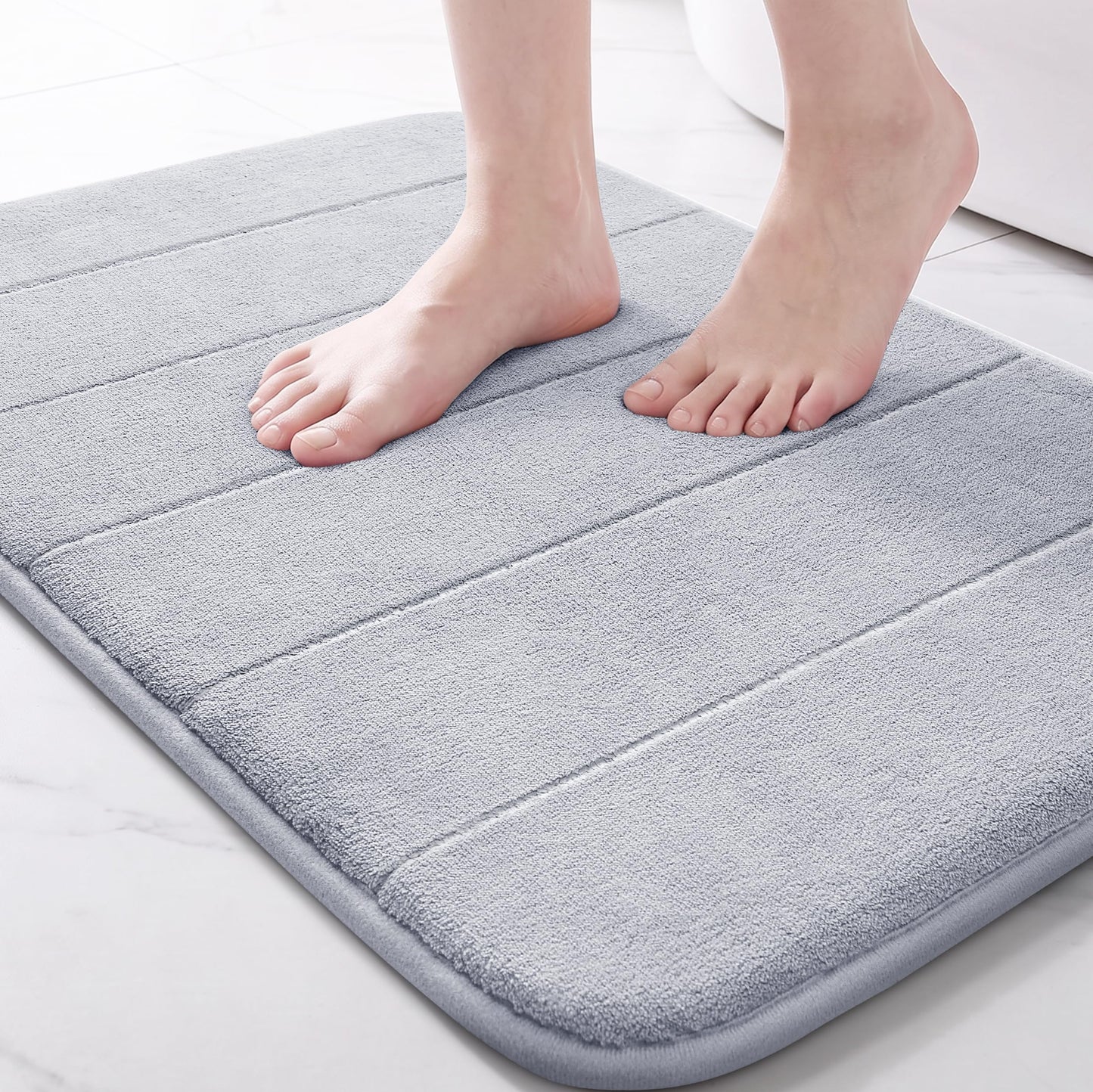 Yimobra Memory Foam Bath Mat, Super Soft Absorbent Bathroom Rug Non Slip, Quick Dry, Machine Washable Floor Carpet for Tub Shower, Home Decor Accessories, 24x17, Grey