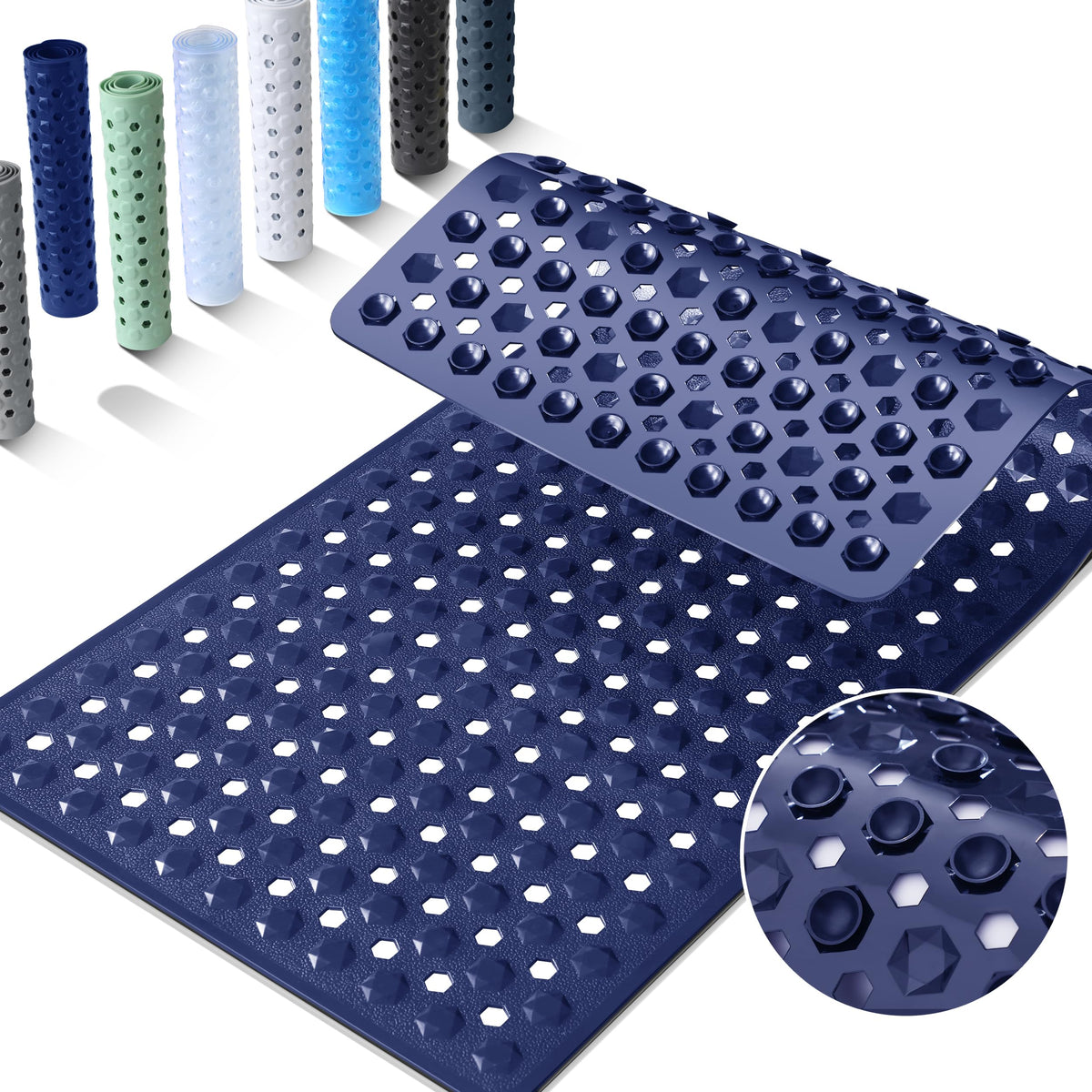 Yimobra Bathtub Mat Non Slip, 34.5"X15.5" Long Shower Mat for Inside Shower, Machine Washable Bath Mat with Drain Holes & Strong Suction Cups, Soft on Feet, Bathroom Essentials, Black