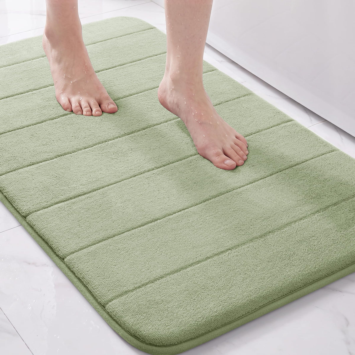 Yimobra Memory Foam Bath Mat, Super Soft Absorbent Bathroom Rug Non Slip, Quick Dry, Machine Washable Floor Carpet for Tub Shower, Home Decor Accessories, 24x17, Grey
