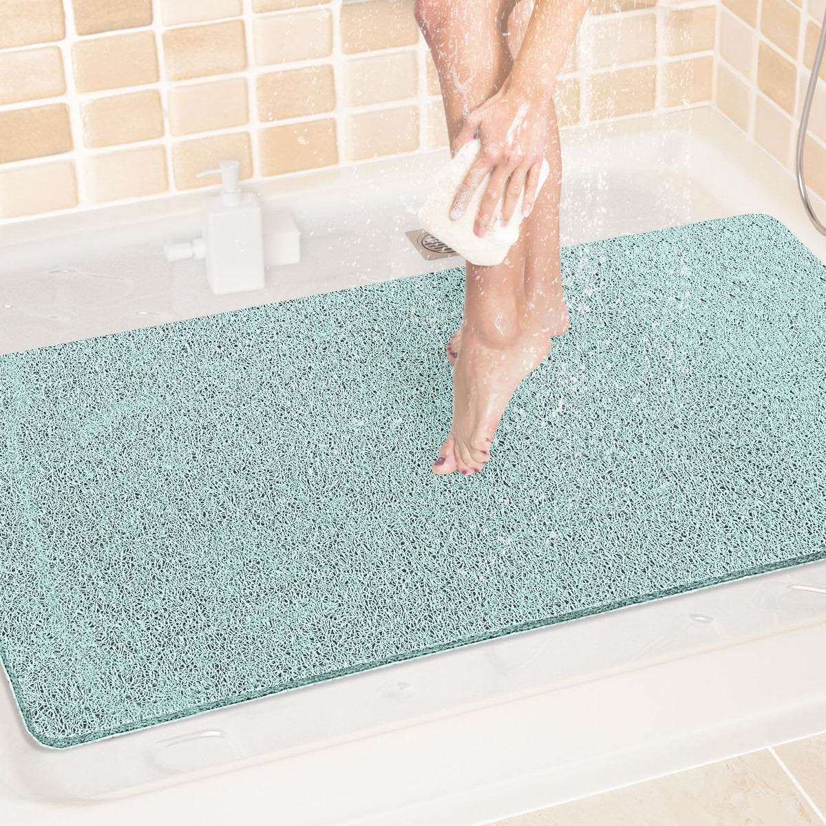 LuxStep Shower Mat Bathtub Mat,24x16 inch, Non-Slip Bath Mat with Drain, Quick Drying PVC Loofah Bathmat for Tub,Shower,Bathroom (Phthalate Free,Grey) | 24x16 inch PVC Loofah Bathmat for Tub,Shower,Bathroom (Phthalate Free,Grey)