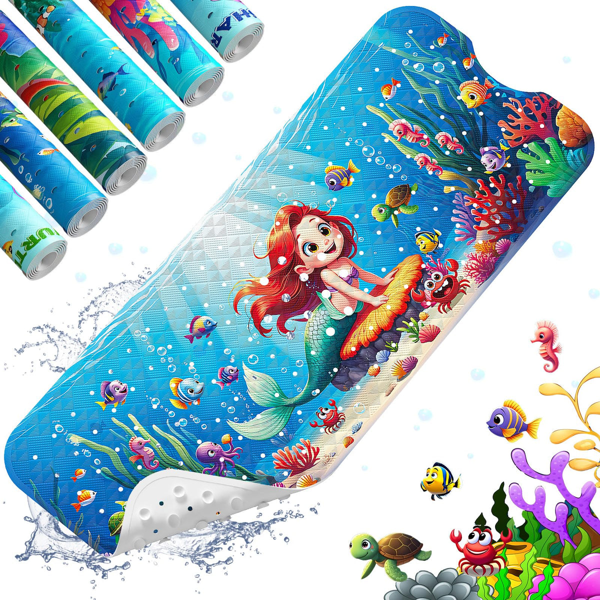 XIYUNTE Baby Bath Mat for Tub Non Slip Kids Bath Mat - 40''x16'' Extra Long Cartoon Bathtub Mat Non Slip Kids Shower Mat Eco-Friendly Toddler Bath Mats with Suction Cups, Machine Washable