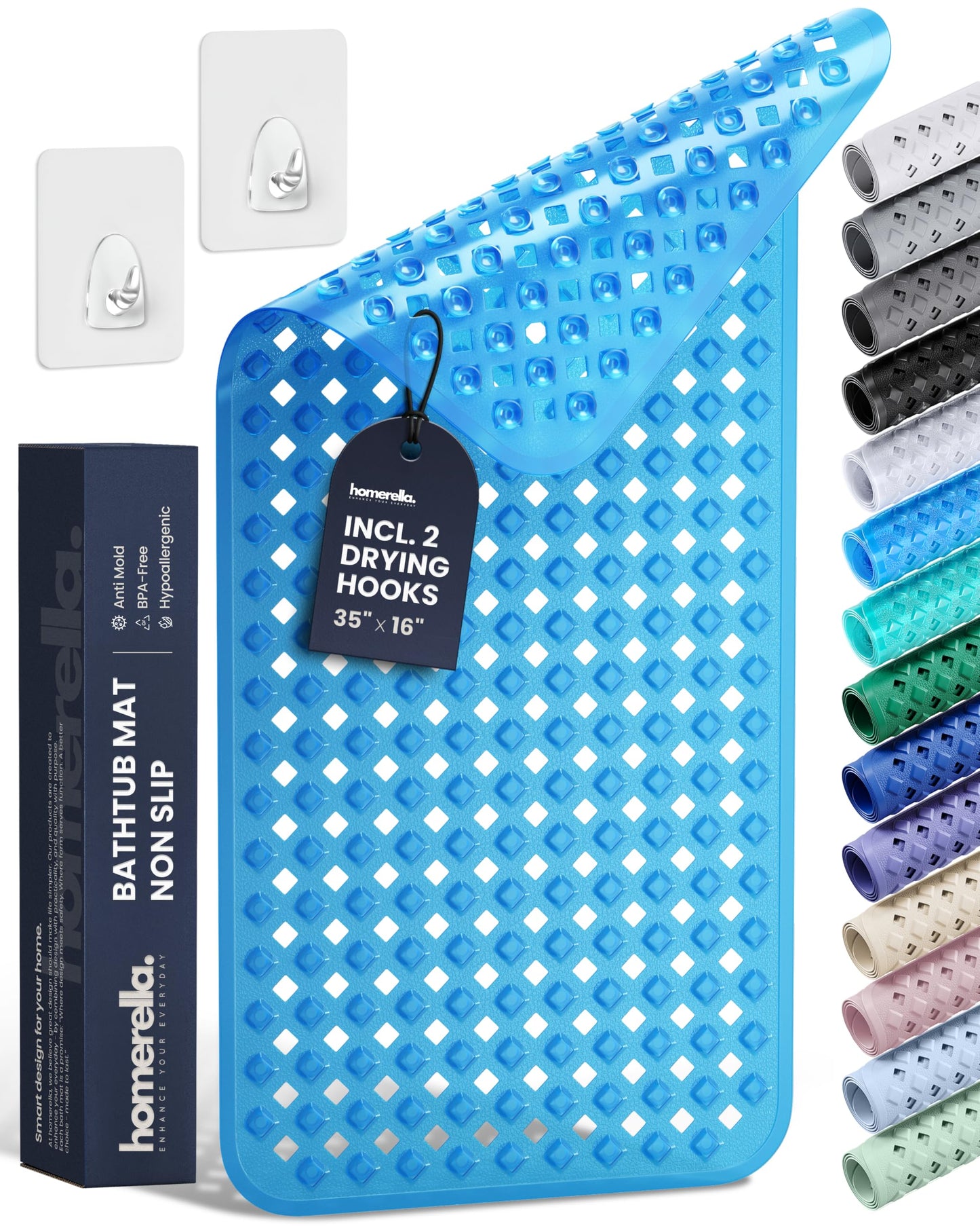 homerella Bathtub Mat Non Slip 35x16 Shower Mat Non Slip Anti Mold BPA Free | Mildew Resistant, Machine Washable, Extra Long Tub Mat, Shower Mats for Inside Shower, Bath Mat for Tub Non Slip EU Certified