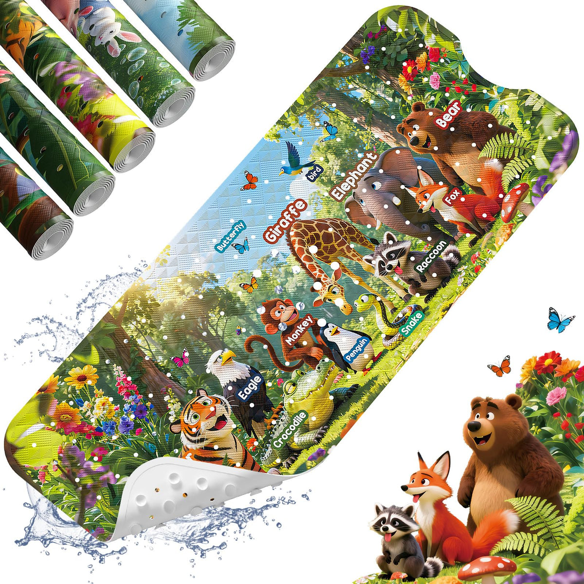XIYUNTE Baby Bath Mat for Tub Non Slip Kids Bath Mat - 40''x16'' Extra Long Cartoon Turtle Baby Bath Tub Mat Eco-Friendly Toddler Bath Mats with Suction Cups & Drain Holes, Easy to Clean & Easy Drying
