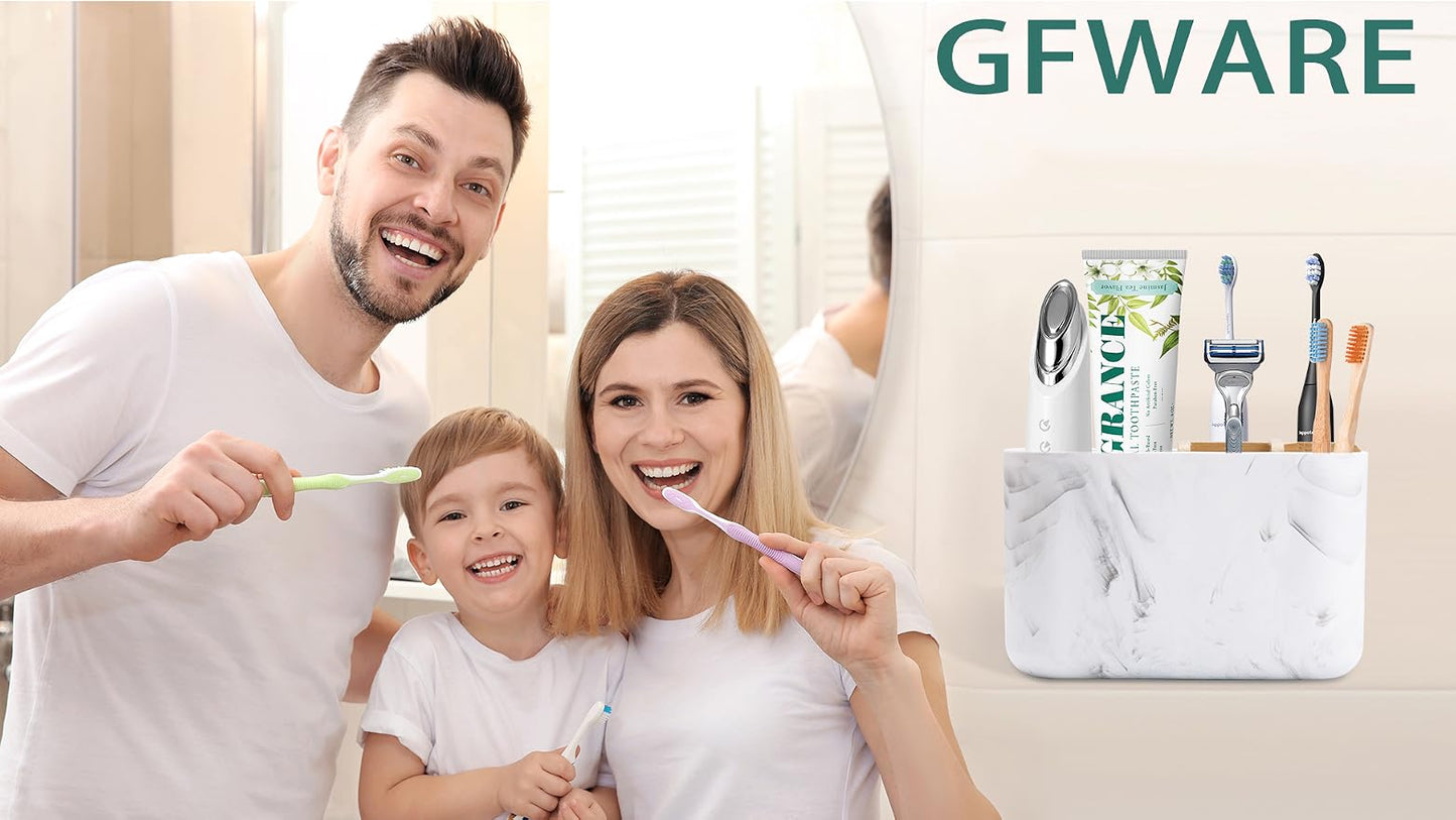 GFWARE Toothbrush Holders for Bathrooms, 5 Slots Bamboo Toothbrush Holder Kids Electric Toothbrush Holder and Toothpaste Holder for Bathroom Countertop Accessories Storage, Marble Toothbrush Organizer | 5 Slots Kids Electric Toothbrush and Toothpaste Hold