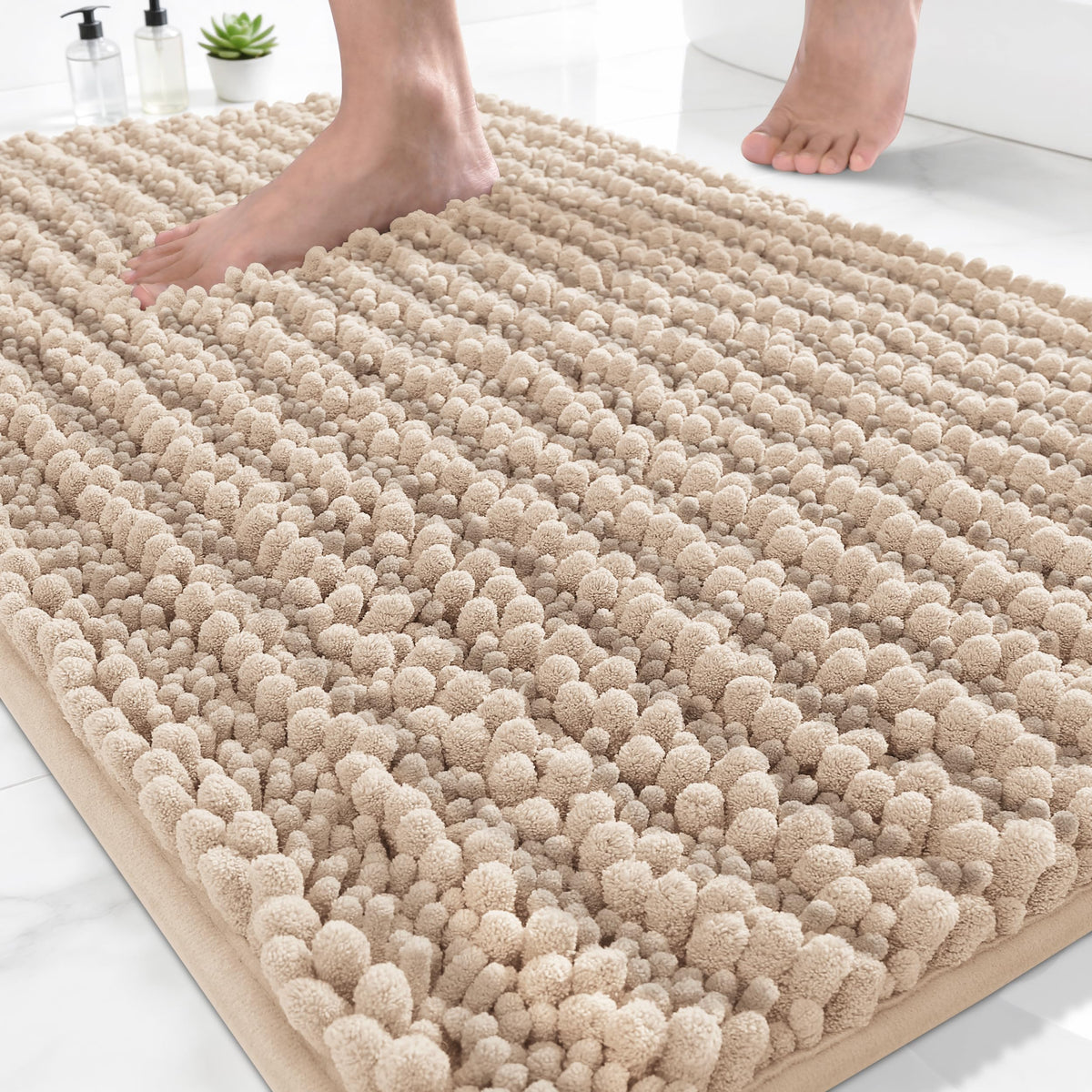 Yimobra Bathroom Rugs Non-Slip Washable – Extra Soft & Absorbent Chenille Bath Mat, Quick-Dry Plush Shaggy Floor & Vanity Bath Rugs for Tub & Shower, Modern Home Decor Accessories, 24 x 17, Grey