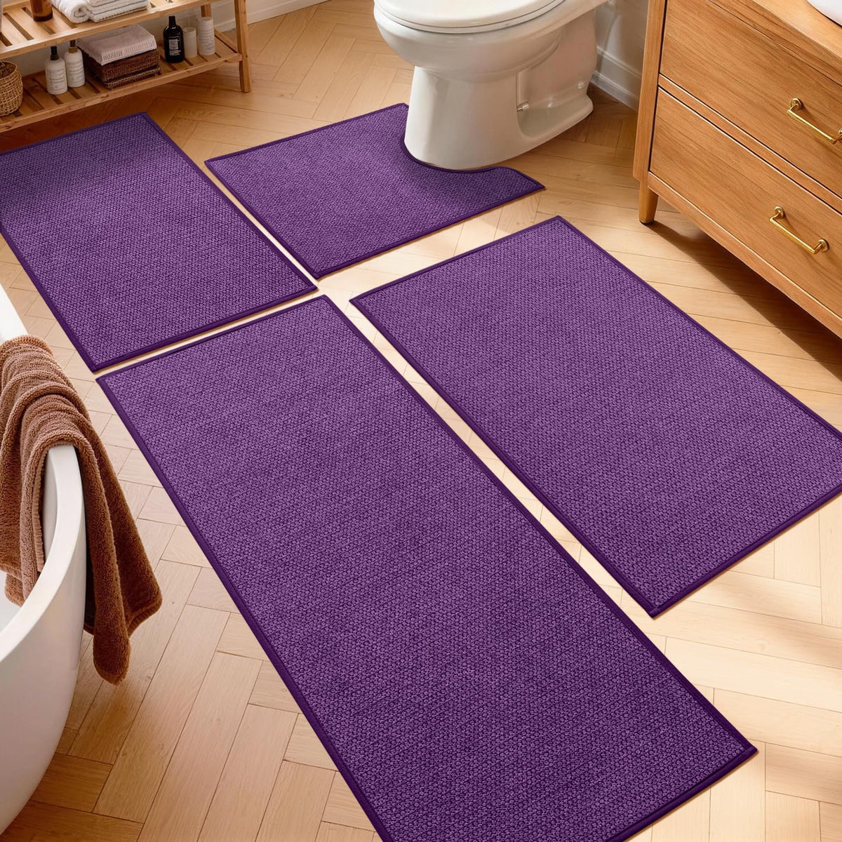 YIHOUSE Gray Bathroom Rugs Sets 3 Piece, Quick Dry Thin Bath Mat with Toilet Rug, Non Slip Absorbent Machine Washable, Bath Runner Rugs for Bathtub Sink Home Decor