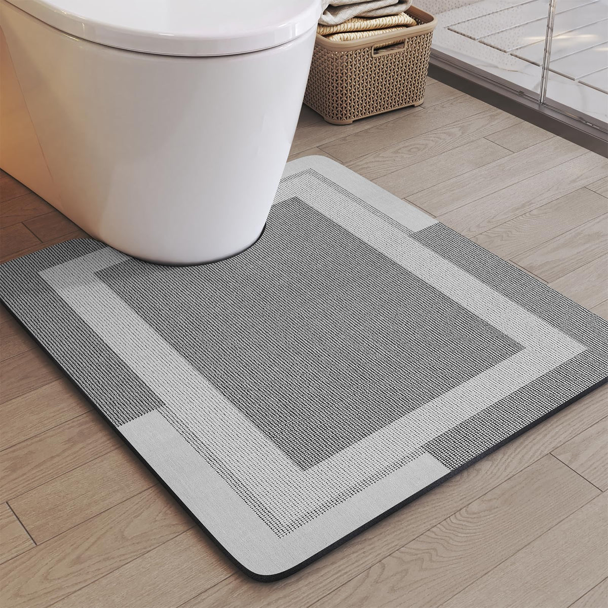 YDKGL Non Slip Bath Mat Thin Bathroom Rugs Fit Under Door Grey 16"x 24" | Quick Dry Absorbent Washable Rubber Backing Bath Rug Shower Mat Bathroom Floor Mat for Sink Bathtub Beside Shower Entrance