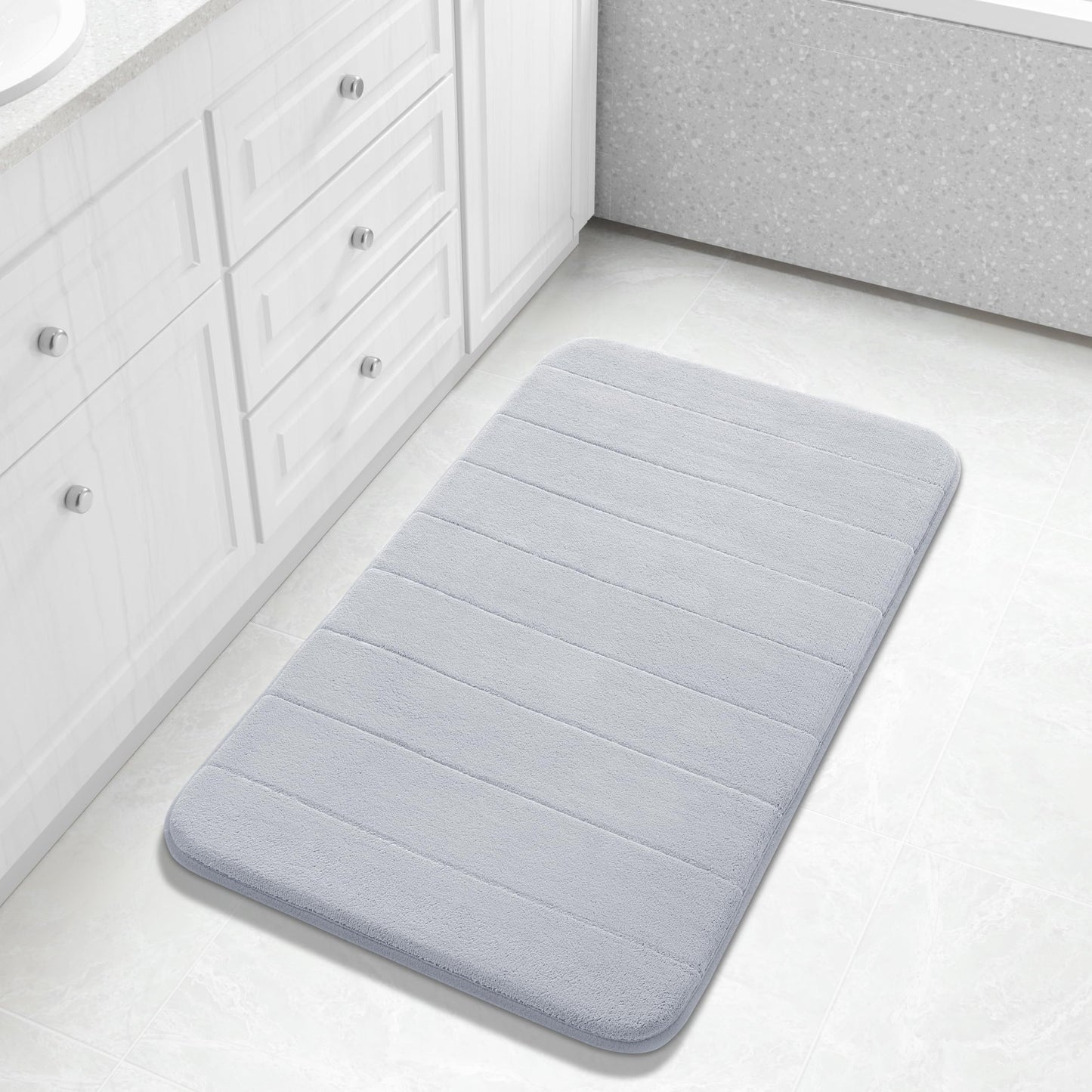 Yimobra Memory Foam Bath Mat, Super Soft Absorbent Bathroom Rug Non Slip, Quick Dry, Machine Washable Floor Carpet for Tub Shower, Home Decor Accessories, 24x17, Grey