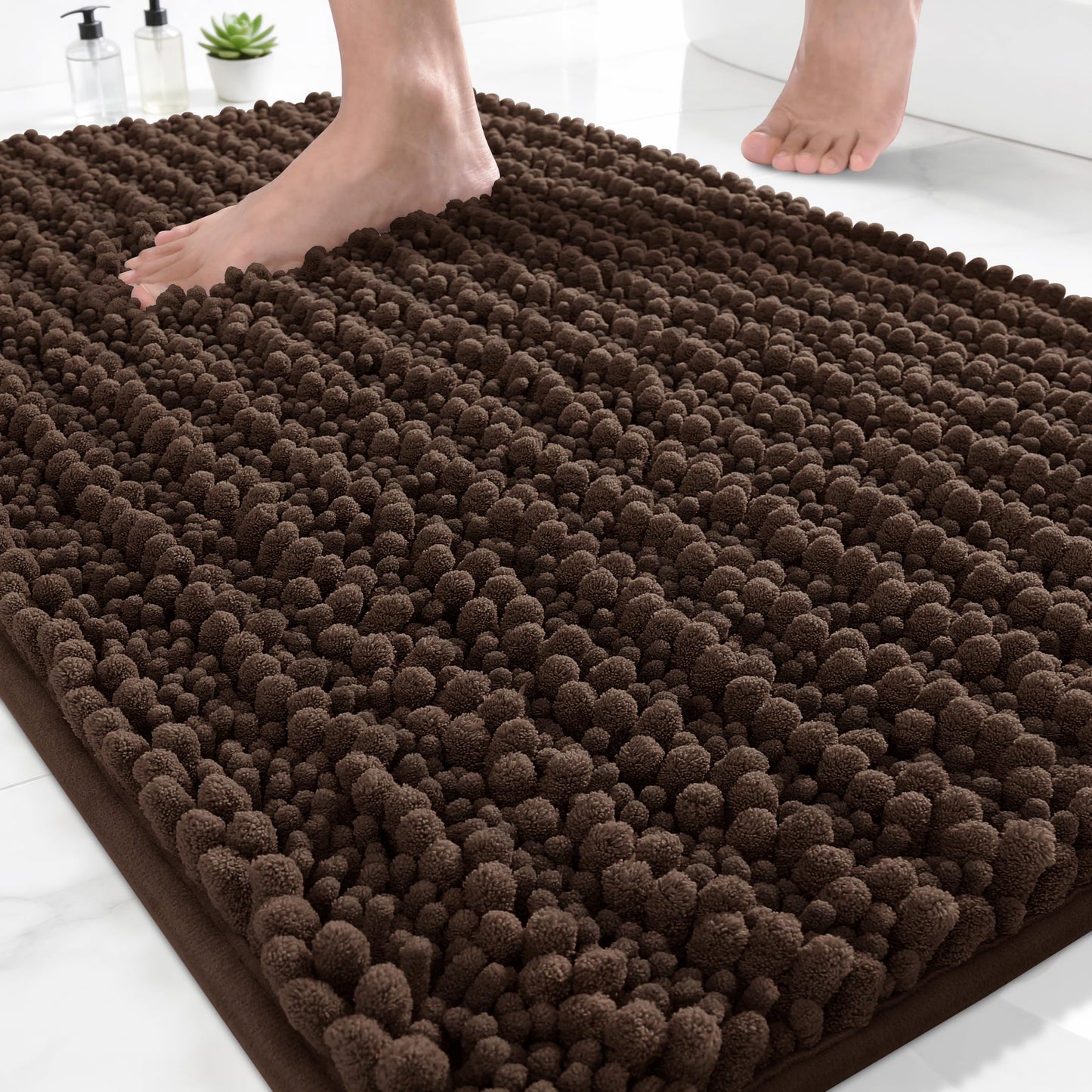 Yimobra Bathroom Rugs Non-Slip Washable – Extra Soft & Absorbent Chenille Bath Mat, Quick-Dry Plush Shaggy Floor & Vanity Bath Rugs for Tub & Shower, Modern Home Decor Accessories, 24 x 17, Grey