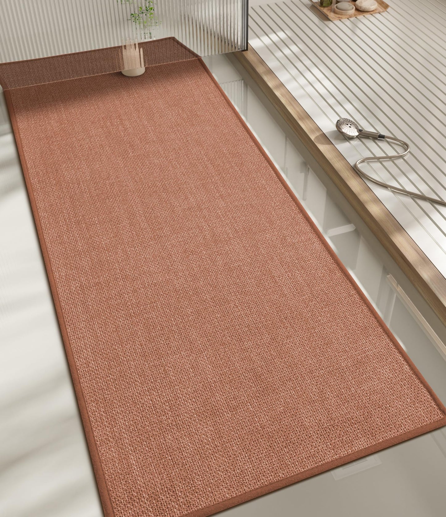 chakme Bathroom Rugs Mat 24x17, Ultra Thin Non Slip Bath Mat Small Quick Dry Absorbent Bath Mat for Bathroom Floor, (Dark Beige, 24"x17")