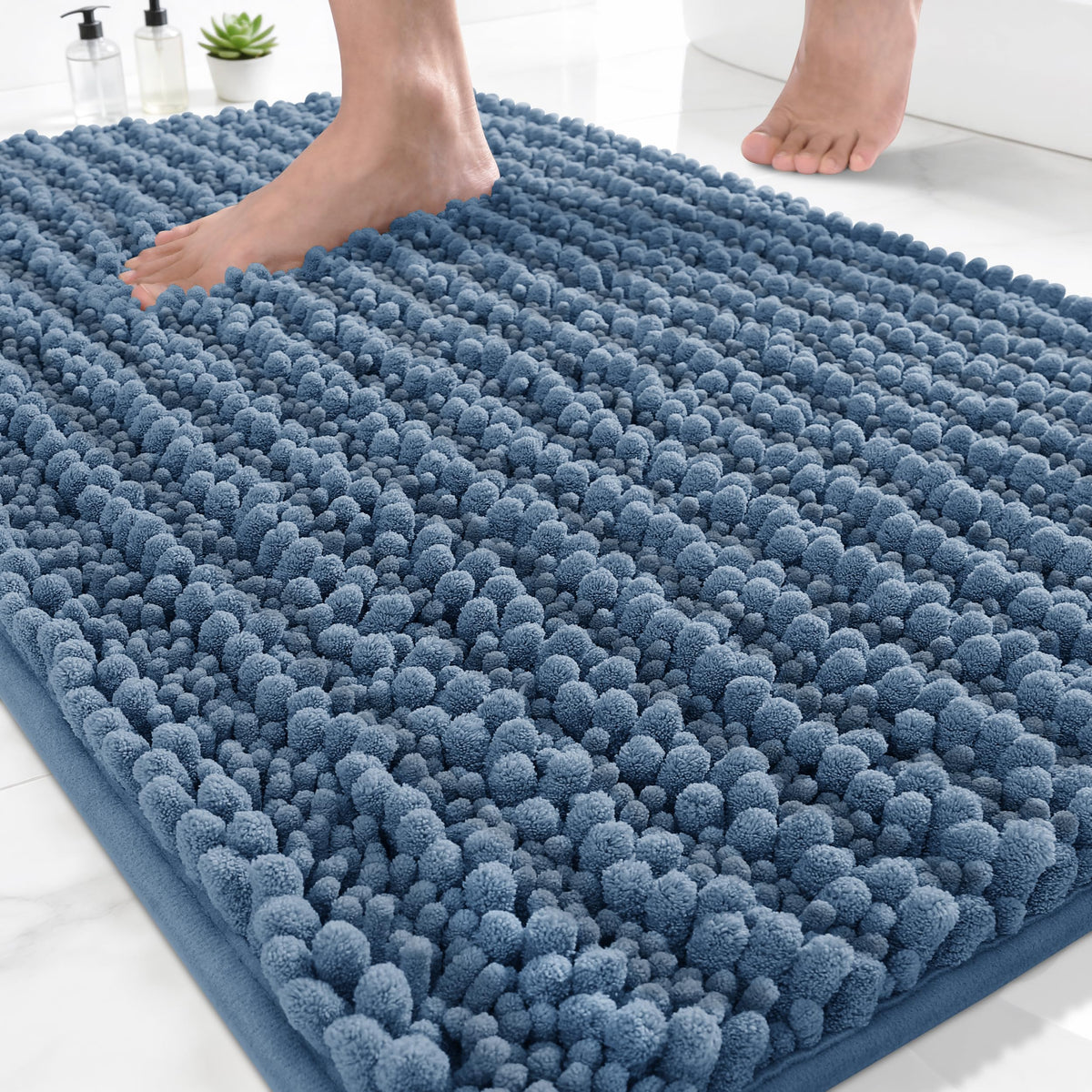 Yimobra Bathroom Rugs Non-Slip Washable – Extra Soft & Absorbent Chenille Bath Mat, Quick-Dry Plush Shaggy Floor & Vanity Bath Rugs for Tub & Shower, Modern Home Decor Accessories, 24 x 17, Grey
