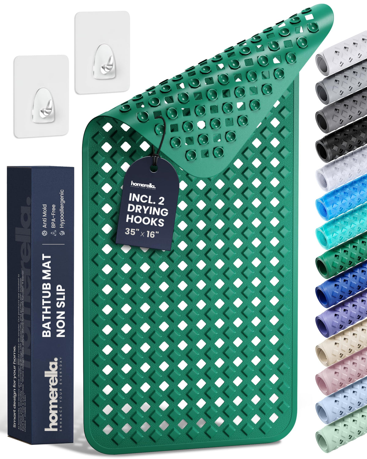 homerella Bathtub Mat Non Slip 35x16 Shower Mat Non Slip Anti Mold BPA Free | Mildew Resistant, Machine Washable, Extra Long Tub Mat, Shower Mats for Inside Shower, Bath Mat for Tub Non Slip EU Certified