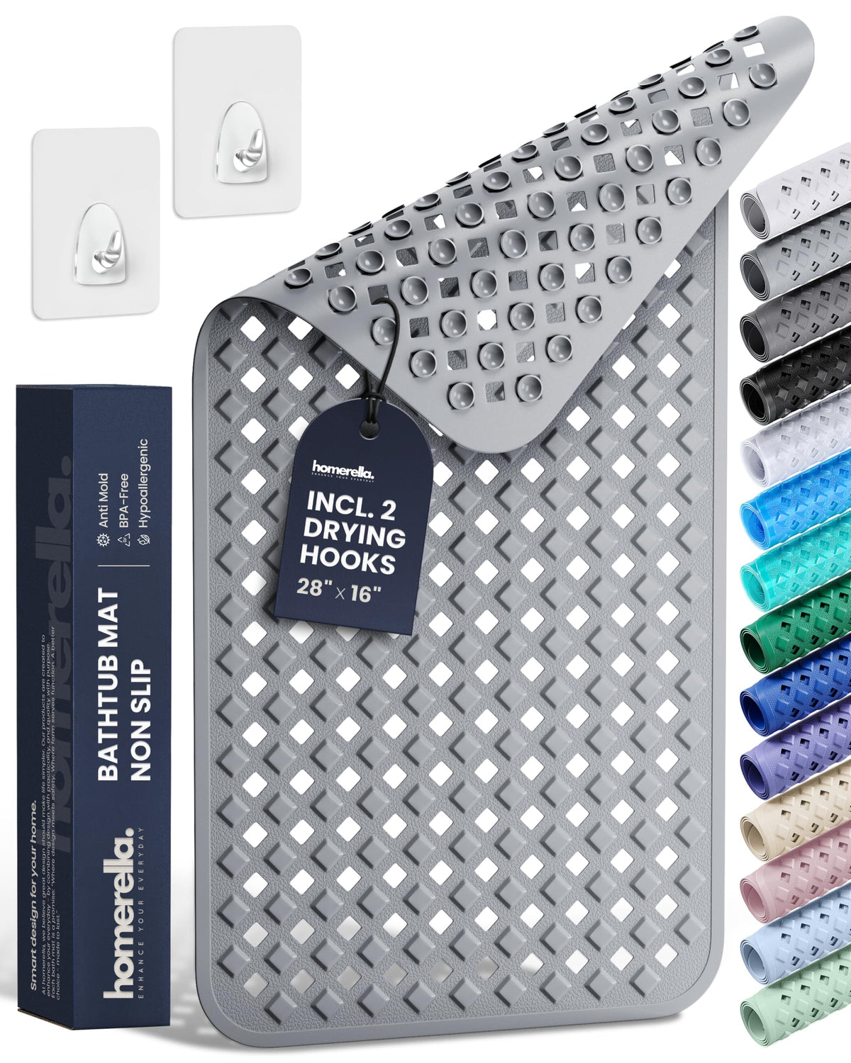 homerella Bathtub Mat Non Slip 35x16 Shower Mat Non Slip Anti Mold BPA Free | Mildew Resistant, Machine Washable, Extra Long Tub Mat, Shower Mats for Inside Shower, Bath Mat for Tub Non Slip EU Certified