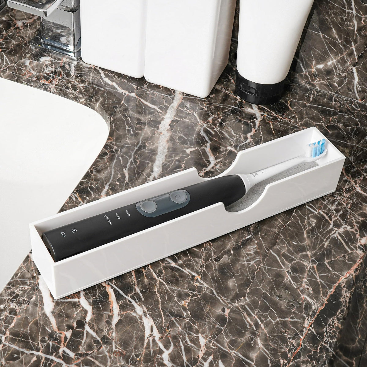 2Pack Acrylic Electric Toothbrush Holder with Diatomite Drying Stone, Bathroom Drawer Organizer with Drainage Hole for Tooth Brush, Compatible with Philips, Oral-B